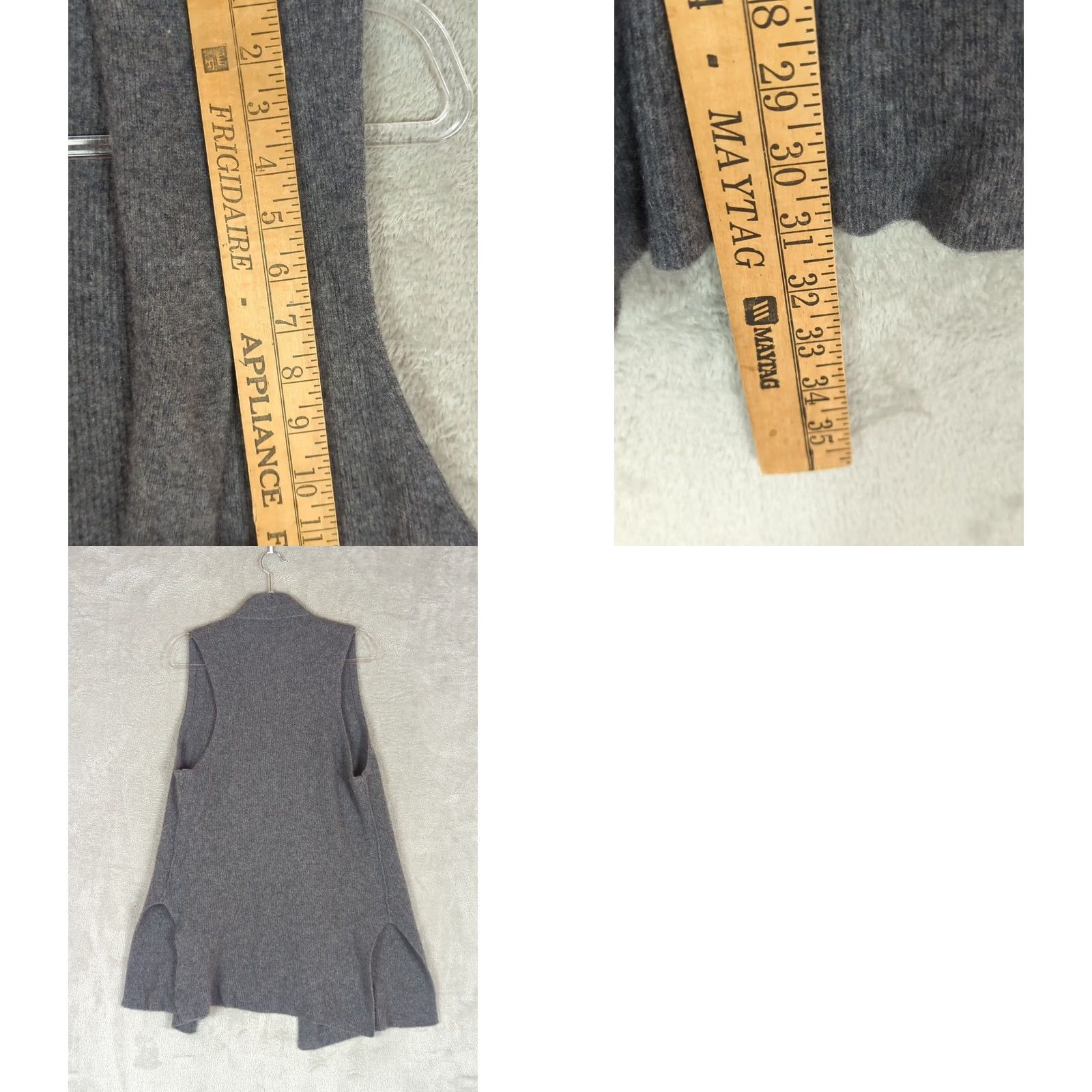 Vintage Halogen Sweater Vest Gray 100% Cashmere Sleeveless Open Front Long One Size Women Size ONE SIZE - 8 Thumbnail