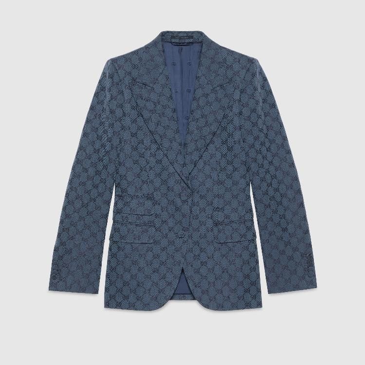 Gucci o1loc1c0226 746517 GG Linen Cotton Jacquard Jacket in Blue Size XS / US 0-2 / IT 36-38 - 3 Thumbnail