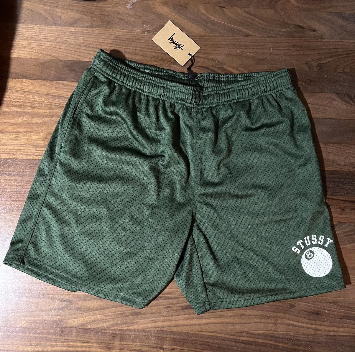 Image of Stussy 8-Ball Logo Mesh Shorts In Forest Green Size Large, Men's