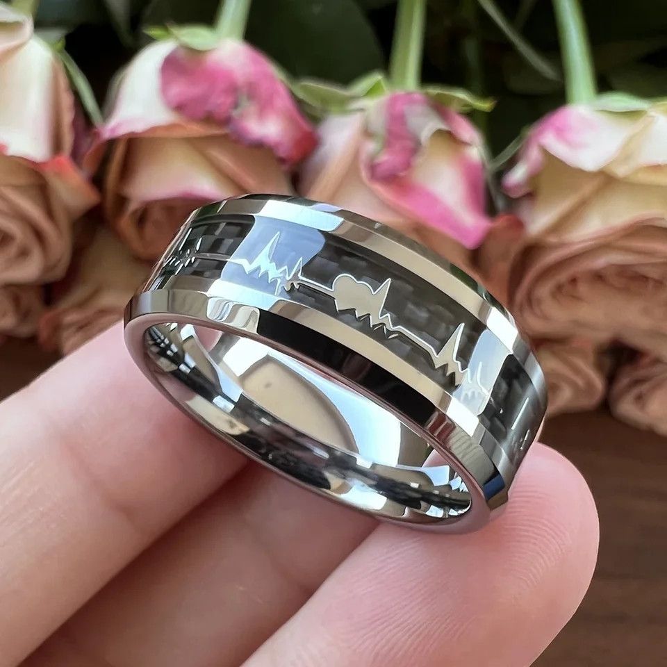 Japanese Brand × Jewelry 8mm Black Carbon Fiber Heart Inlay Ring Size ONE SIZE - 3 Thumbnail