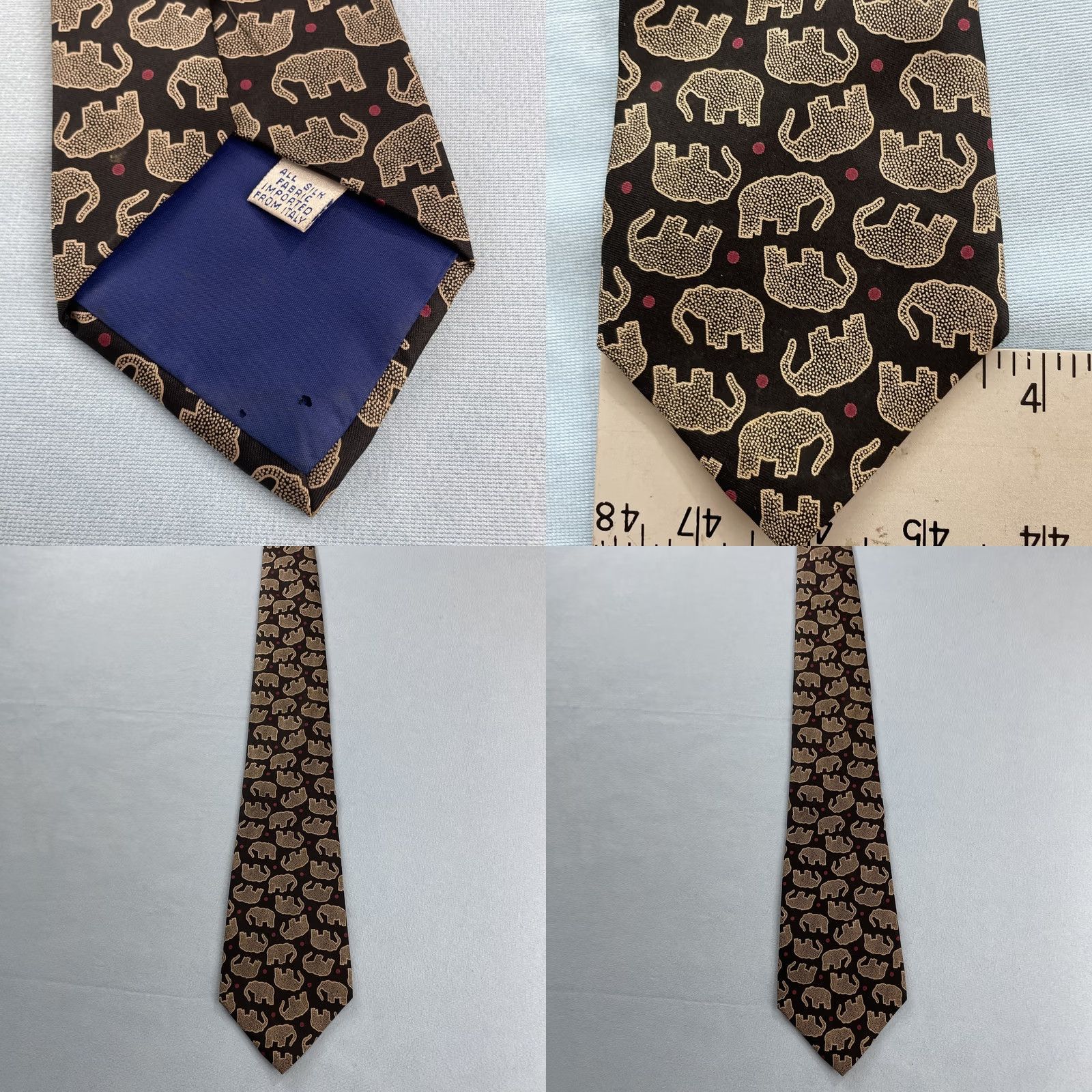 Perry Ellis Perry Ellis Portfolio Vtg Italy Silk Tie Elephant MCM Art Deco Dots Black Yellow Red Wall/Geometric Pattern Tie Mens Size One Size Size ONE SIZE - 8 Thumbnail