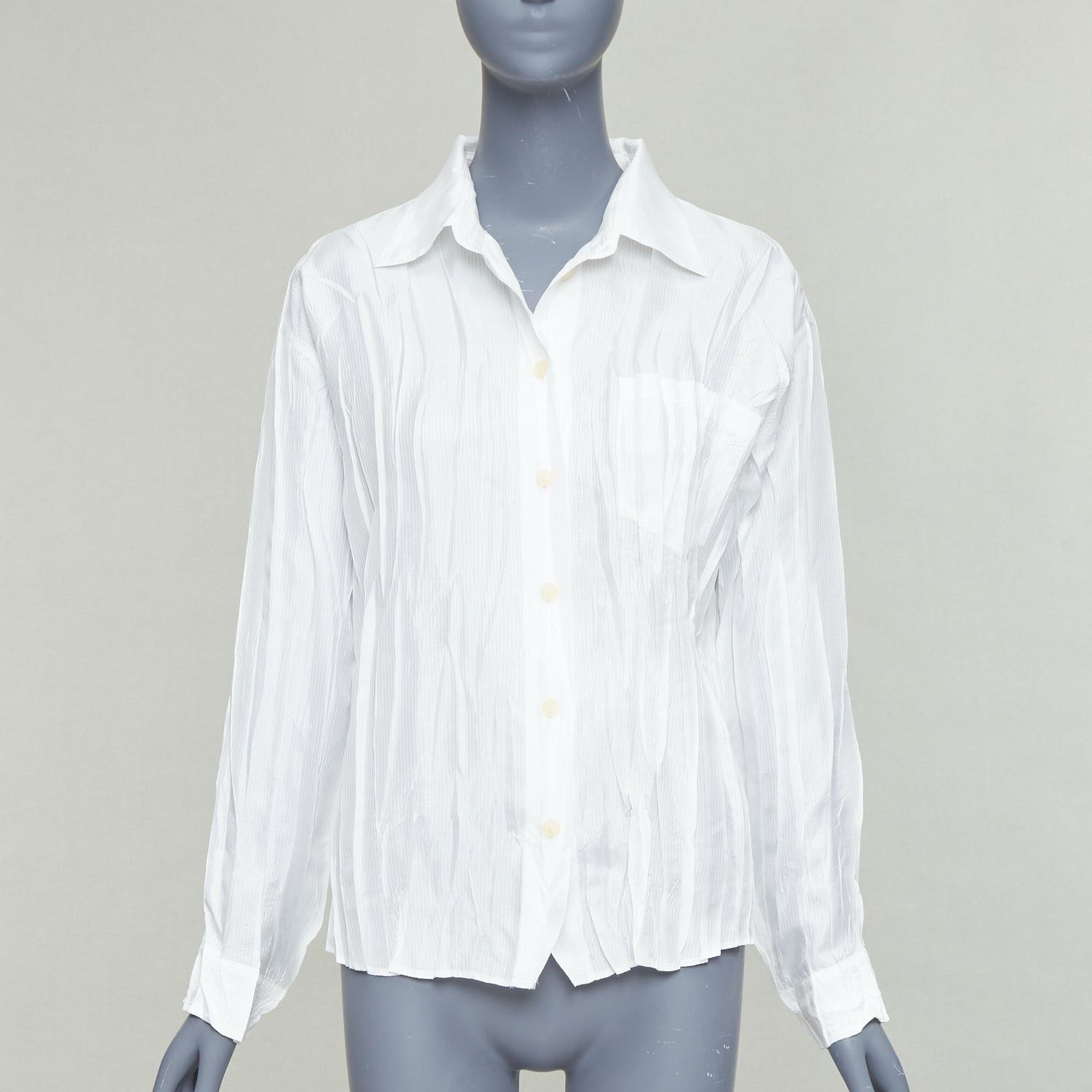 ISSEY MIYAKE Pleats Please white plisse pocketed shirt JP4 XL