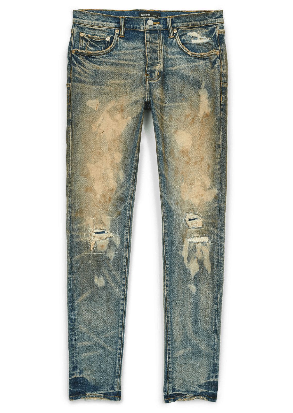 Dirty Indigo Blue Jeans Brand P001 Bleached Marked Jeans Dirty Indigo