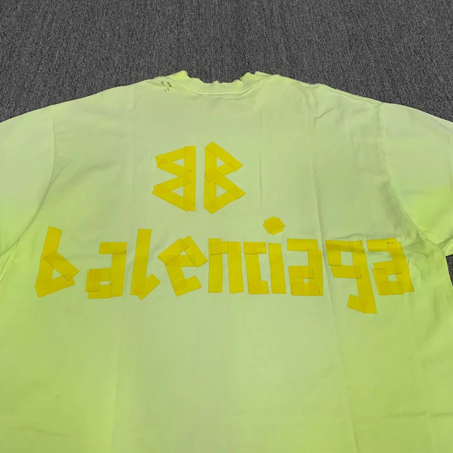 Balenciaga Balenciaga Neon Yellow Tape Distressed Holes Tee S Size US S / EU 44-46 / 1 - 7 Thumbnail