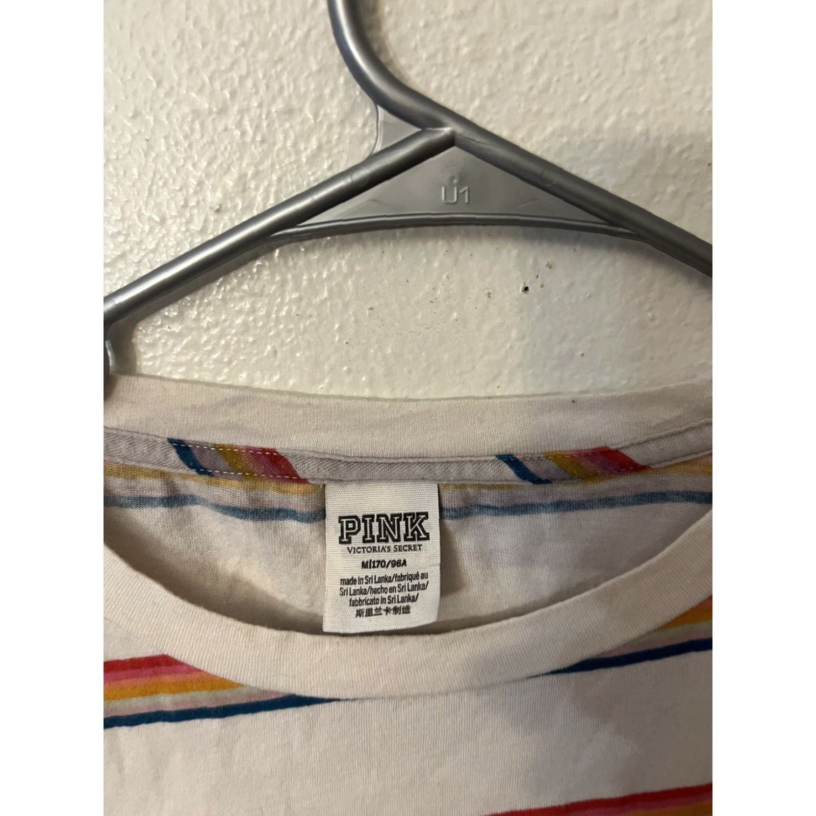 Pinko PINK T-Shirt Women M White Rainbow Stripes Crew Neck Logo Graphic Casual Shirt Size M / US 6-8 / IT 42-44 - 3 Thumbnail