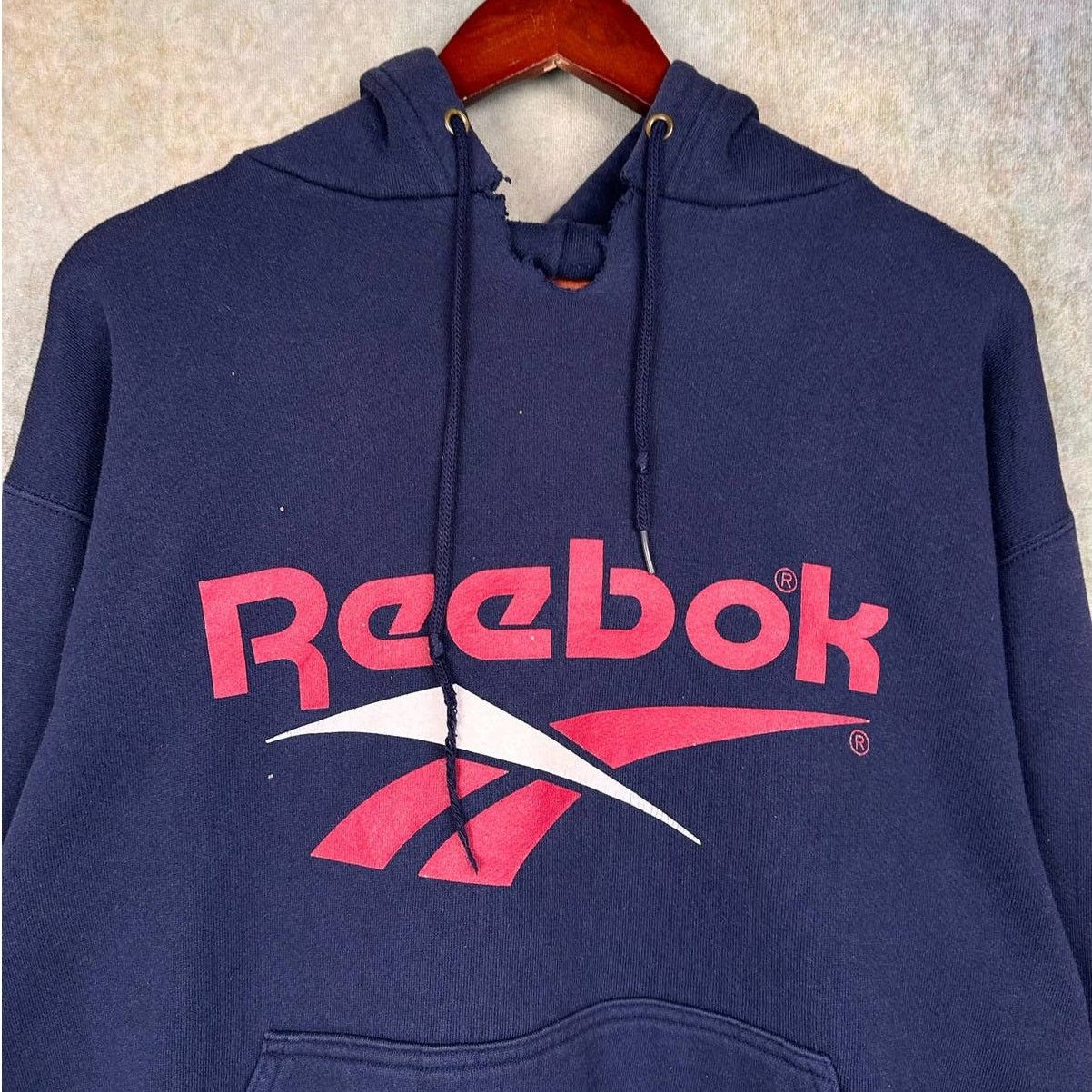 Reebok × Vintage Vintage 90s Reebok Logo Hoodie L USA Made Navy Blue Pullover Size US L / EU 52-54 / 3 - 4 Thumbnail