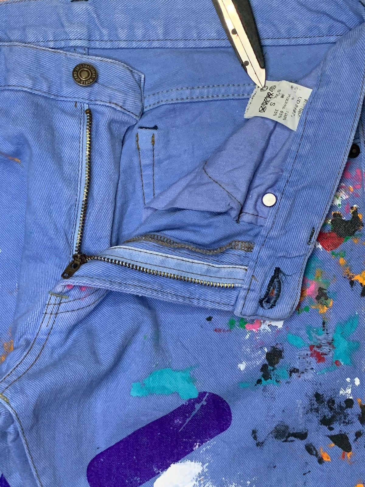 Japanese Brand Vintage Japanese Brand Blue Wash Paint Splatter Loose Jeans Size 31" - 9 Thumbnail