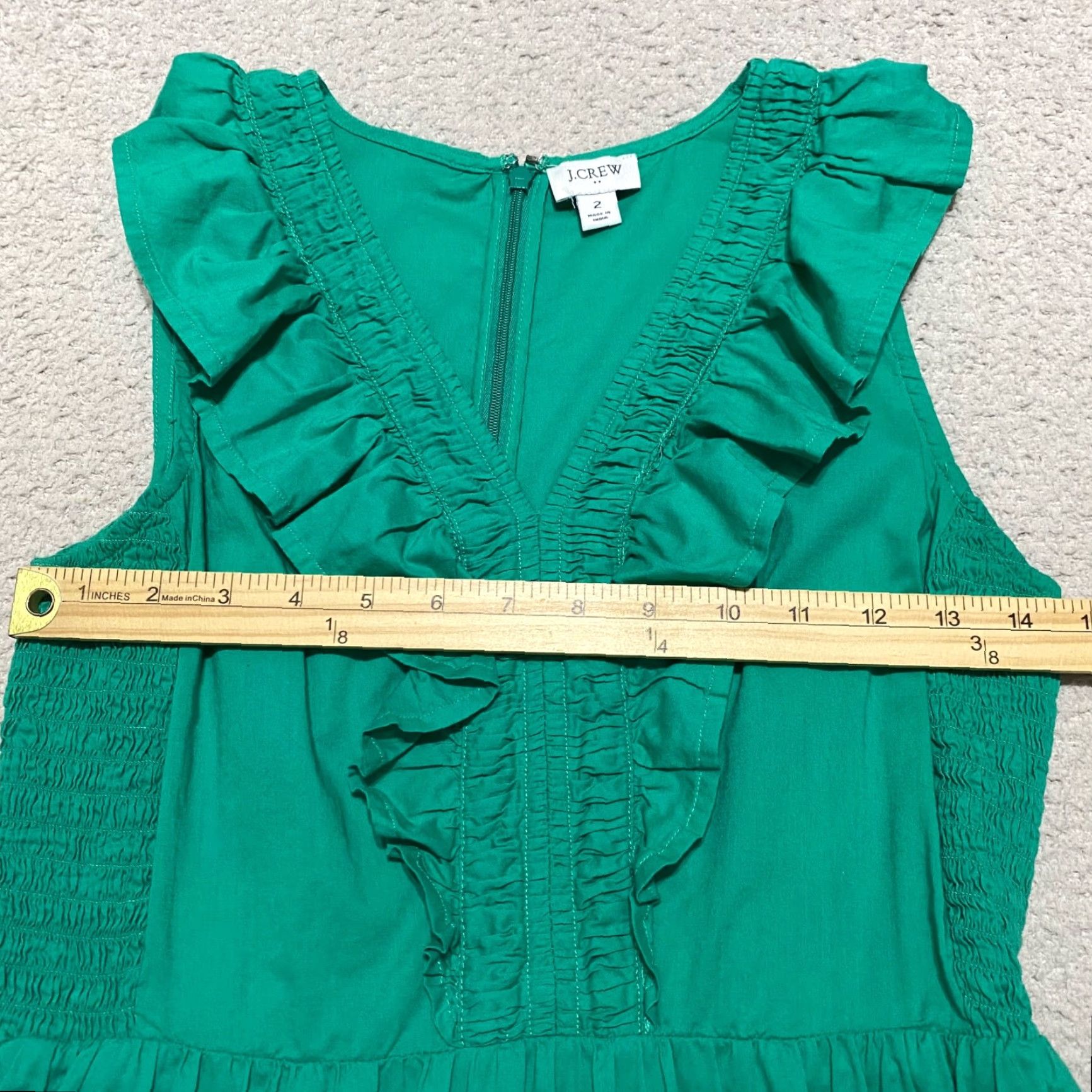 J.Crew J. Crew Dress Womens sz 2 Green Smocked Tiered Ruffled V-Neck Midi A-Line Size XS / US 0-2 / IT 36-38 - 7 Thumbnail