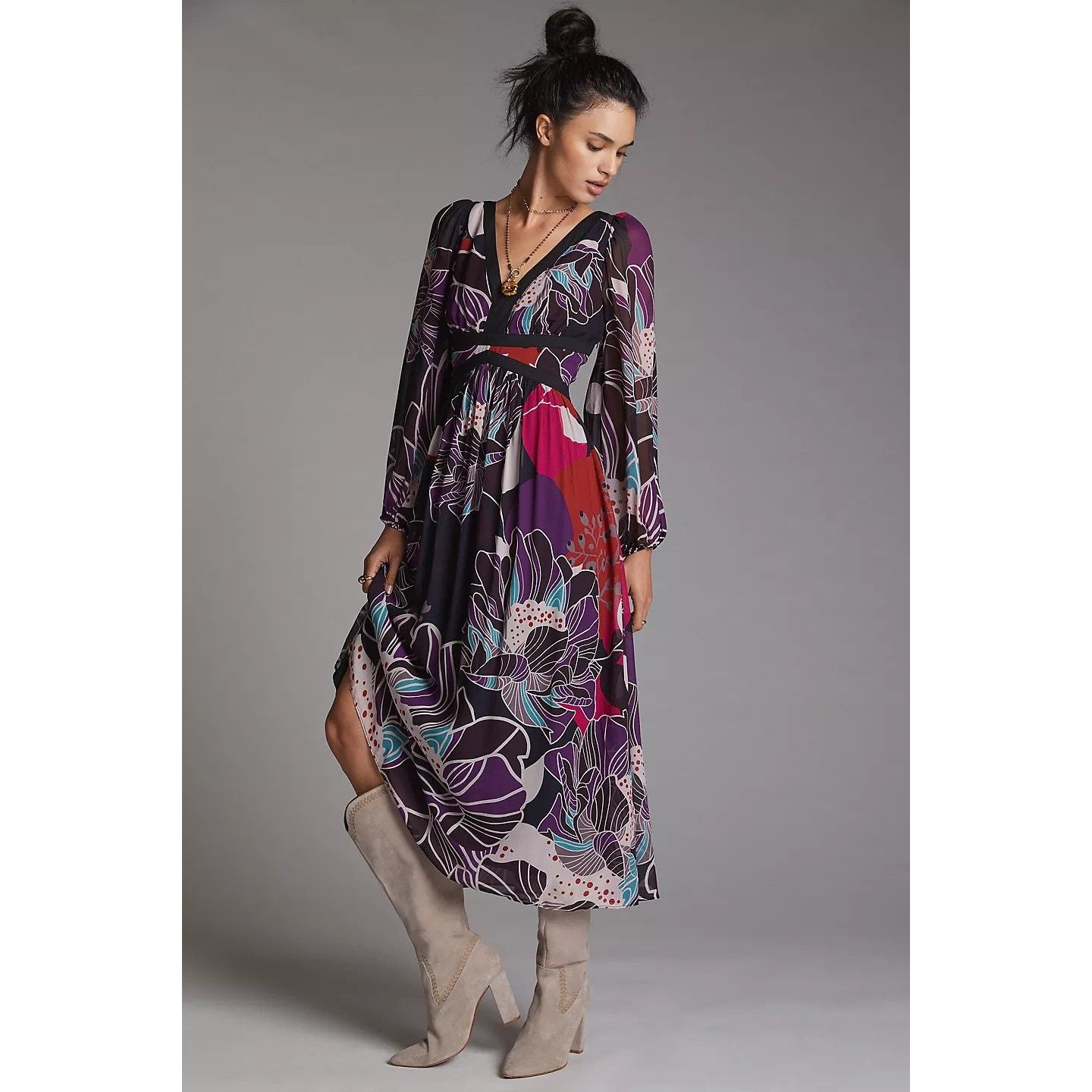 Anthropologie New Anthropologie Let Me Be Floral Midi Dress $198 SMALL Size S / US 4 / IT 40 - 1 Thumbnail