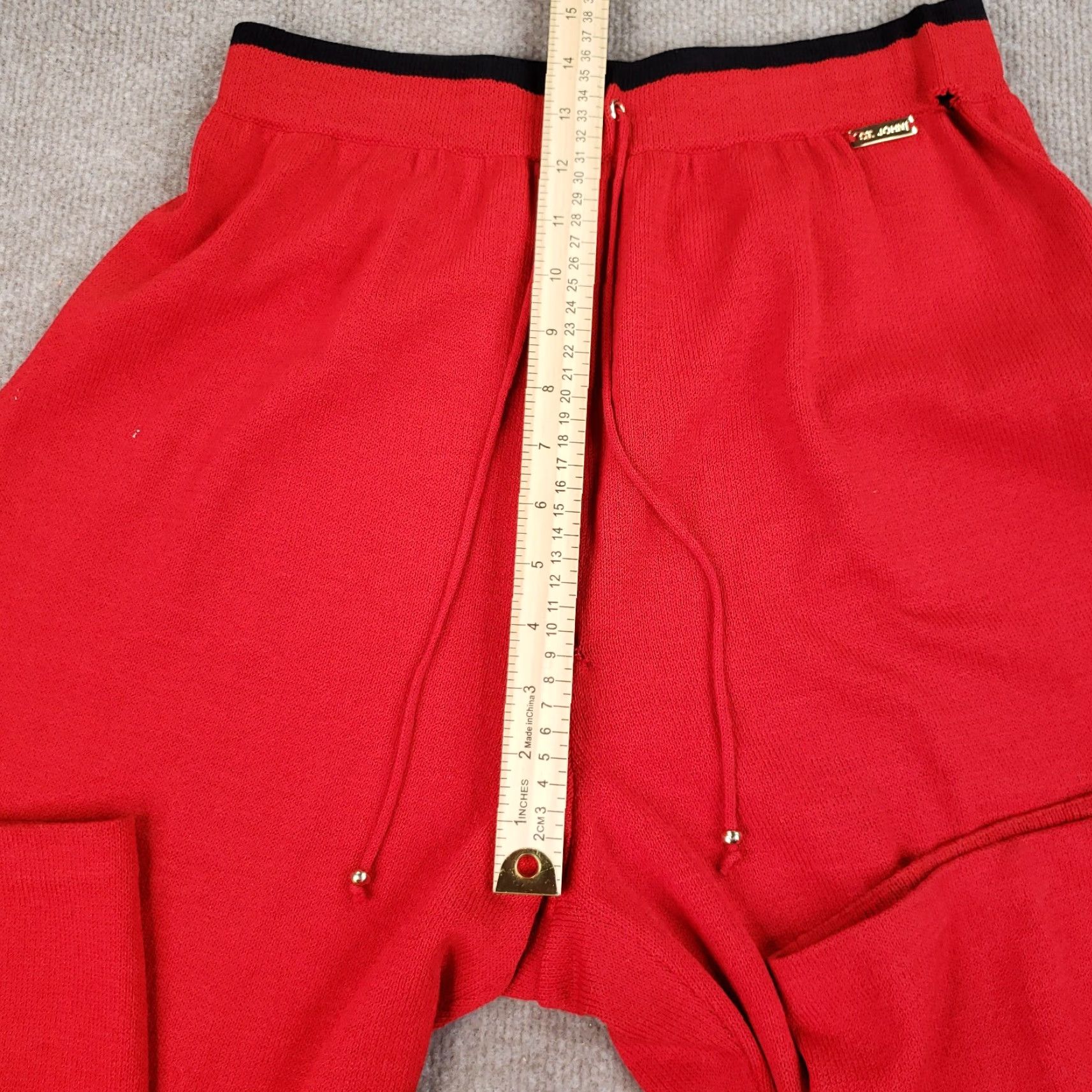 Vintage St John Sport Women's Large Red Stretch Pants Elastic Waist Drawstring Straight Leg Ankle Style Size 36" / US 14 / IT 50 - 6 Thumbnail