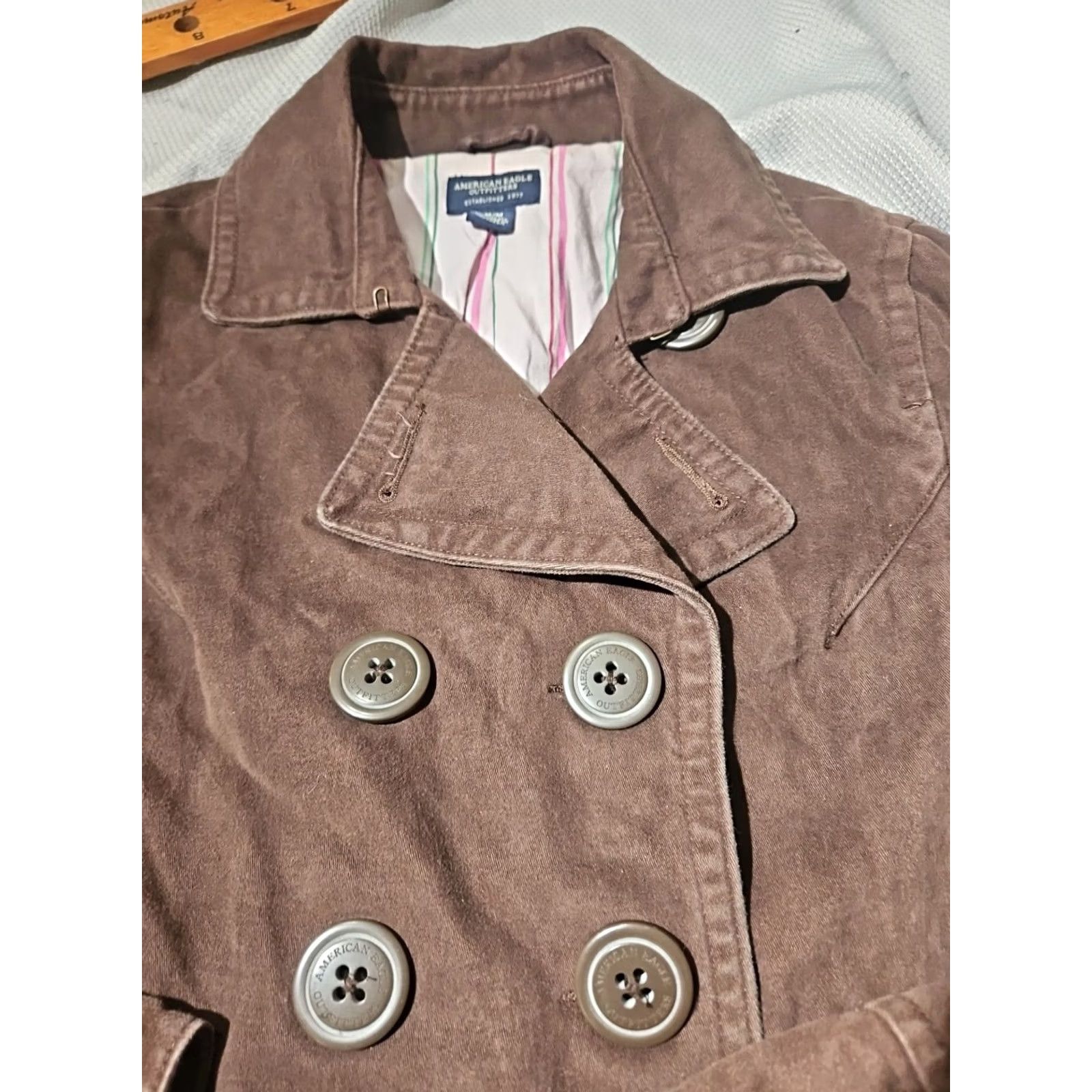 American Eagle Outfitters VINTAGE American Eagle Outfitters Jacket Womens Medium Brown Brushed Cotton Overcoat Pea Coat 90s Preppy Hip Hop City Casual Womens Size L / US 10 / IT 46 - 4 Thumbnail