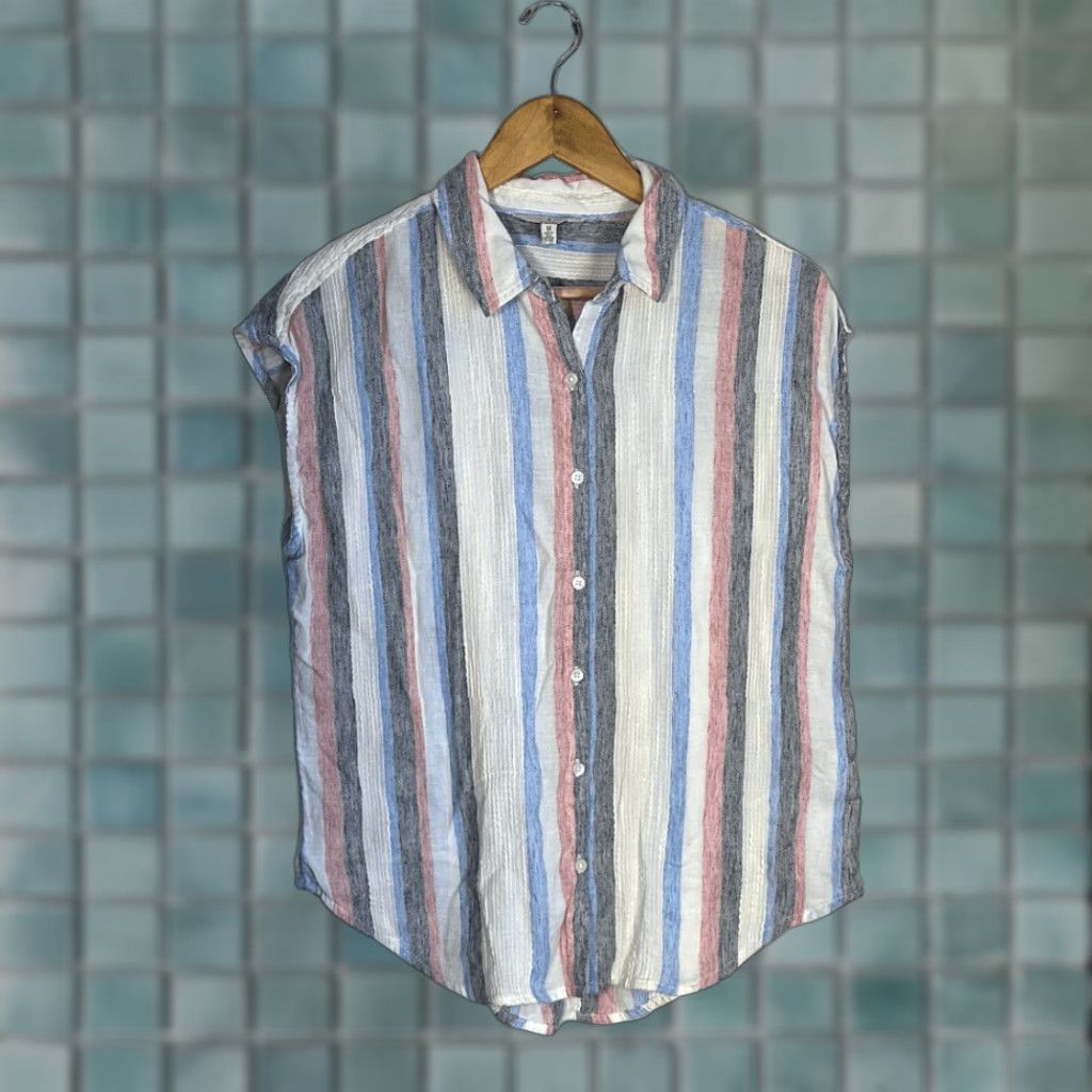 Lucky Brand Lucky Brand Shirt Button-Up Sleeveless Multicolor Blue Pink Striped M Women Womens Size M / US 6-8 / IT 42-44 - 1 Thumbnail