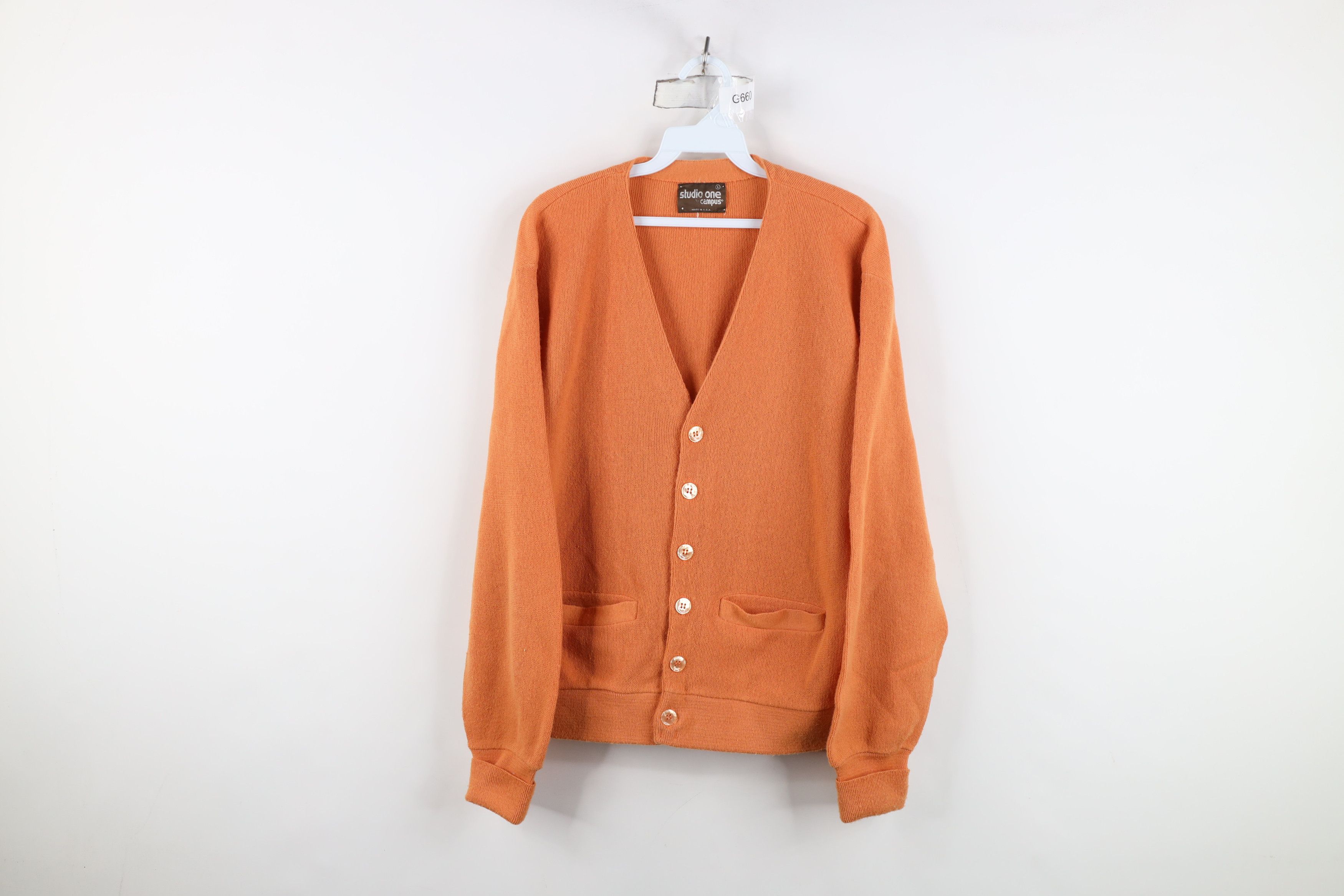 Vintage Vintage 60s 70s Streetwear Knit Cardigan Sweater Orange USA Size US L / EU 52-54 / 3 - 1 Thumbnail