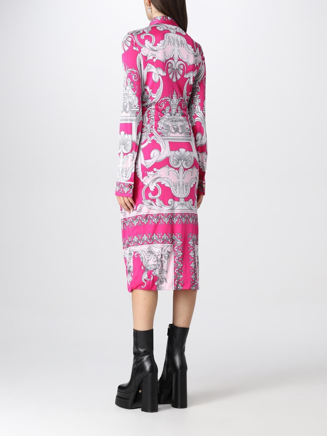 Versace Versace Baroque Pink Viscose Shirt Dress Size S / US 4 / IT 40 - 2 Thumbnail
