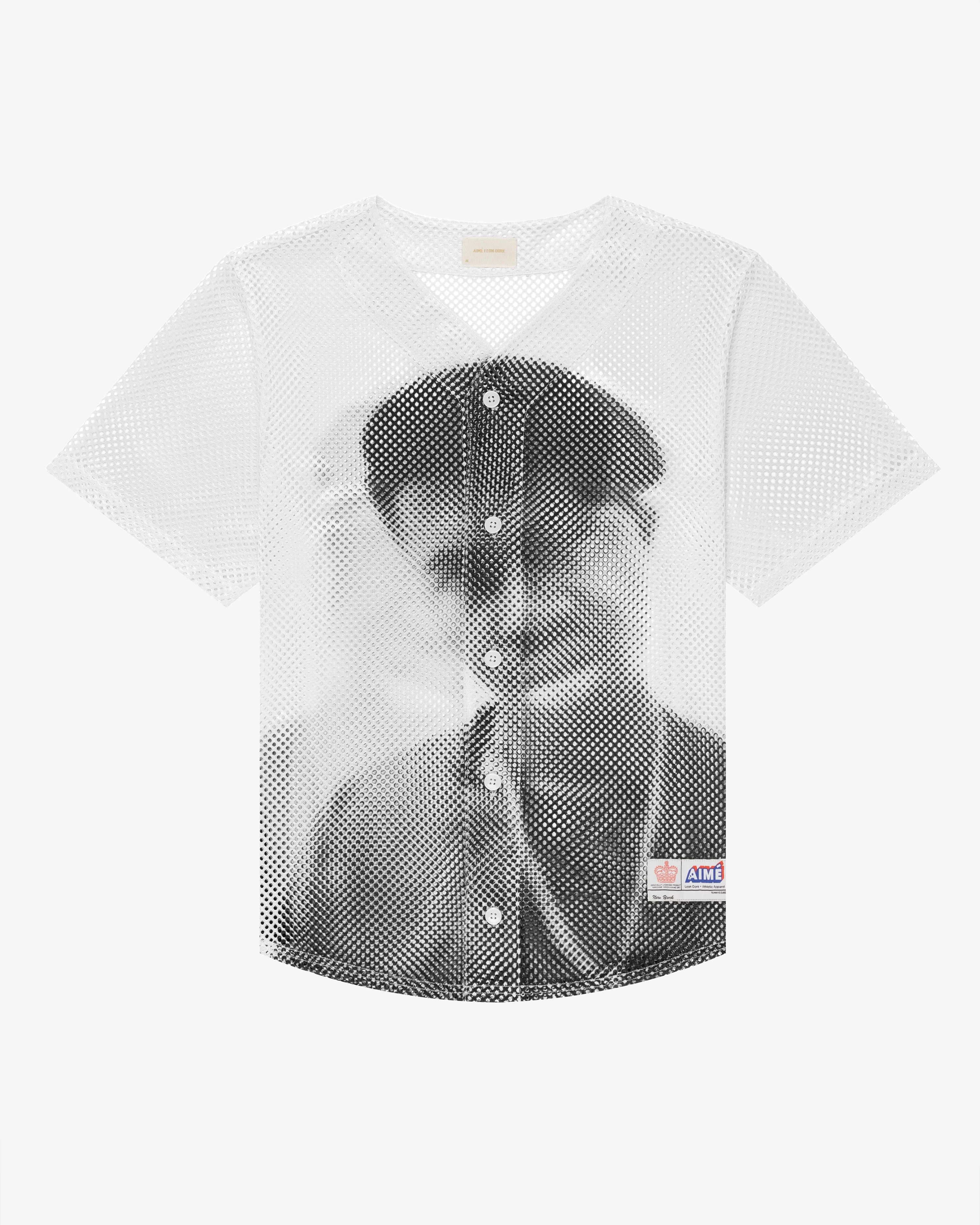 image of Aime Leon Dore x Nas The Genesis Mesh Baseball Jersey Nas in Black White, Men's (Size XS)