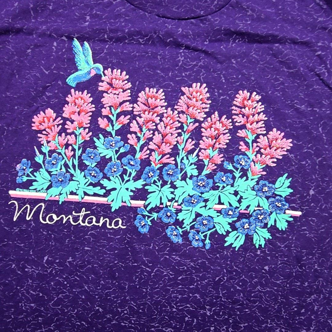 Jerzees Vintage Montana Floral Shirt Purple Flower Nature M AOP Tee Size M / US 6-8 / IT 42-44 - 2 Thumbnail
