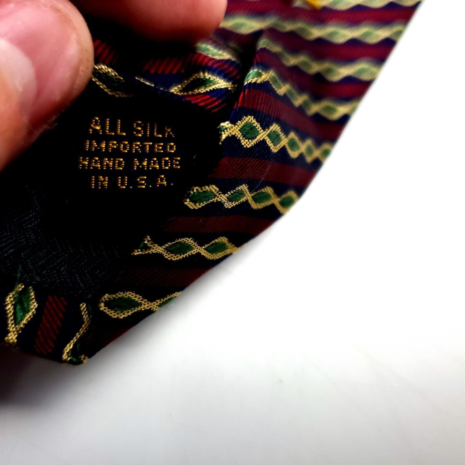 XMI Platinum XMI Silk Tie Red Woven Striped USA Vintage Wide Size ONE SIZE - 5 Thumbnail