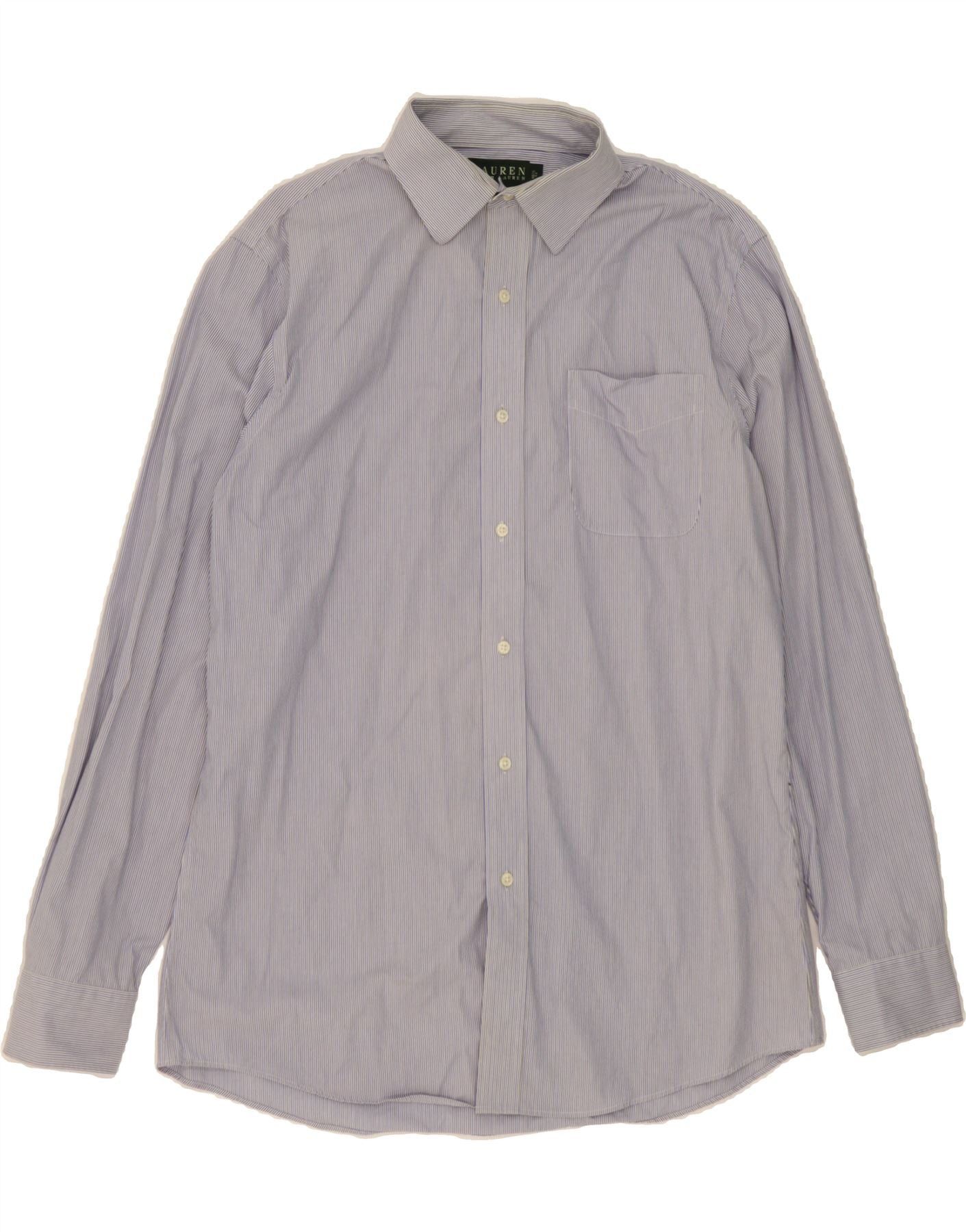 Ralph Lauren Mens Fitted Shirt 16 1/2 Large Blue Pinstripe Cotton Size US L / EU 52-54 / 3 - 1 Thumbnail