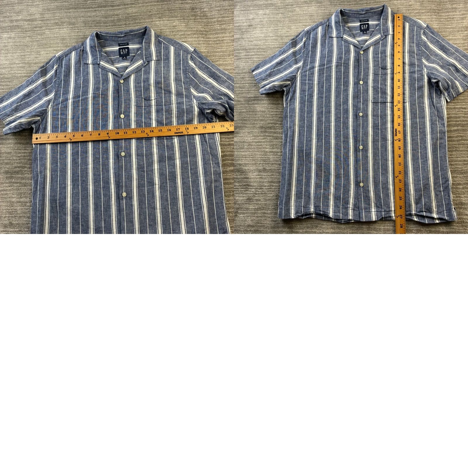 Gap VINTAGE Gap Shirt Camp Collar Button-Up Mens Medium Blue Striped Hawaiian Pattern Short Sleeve Linen Blend Size US M / EU 48-50 / 2 - 8 Thumbnail