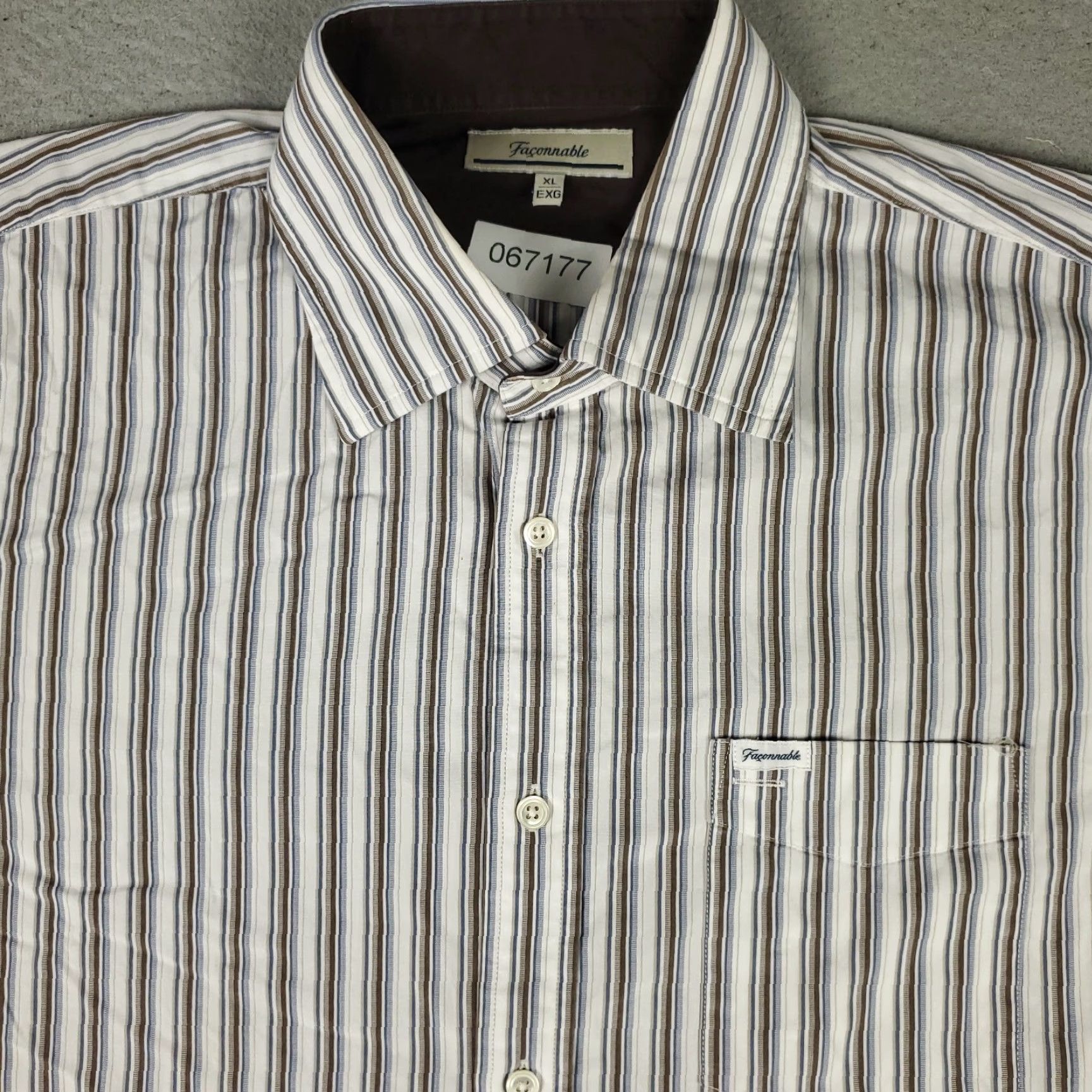Faconnable Façonnable Shirt XL Mens Blue Brown Striped Button-Up Long Sleeve Casual Business, Preppy, Classic, Regular Fit Size US XL / EU 56 / 4 - 2 Thumbnail