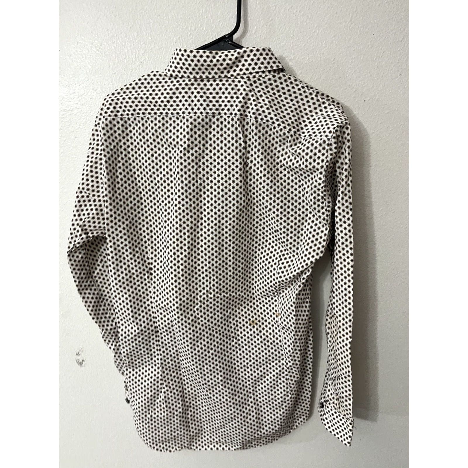 Express EXPRESS Dress Shirt Men L Multicolor White Beige All Over Print Argyle Diamond 100% Cotton Button-Down Collared Long Sleeve Fitted Size 42R - 3 Thumbnail