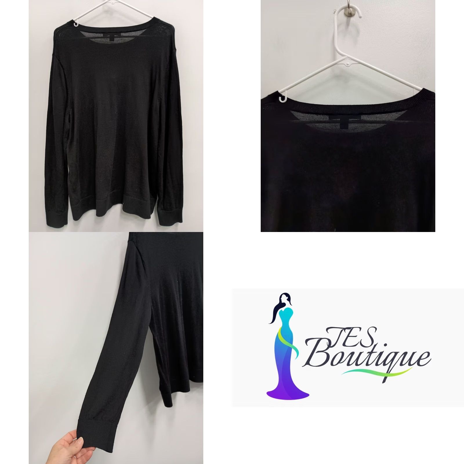 Vintage Katherine Barclay Womens Sweater Black Wool Capsule Quite Luxury Minimalist 2XL Knit Pullover Long Sleeve Baggy? Size XXL / US 16-18 / IT 52-54 - 8 Thumbnail