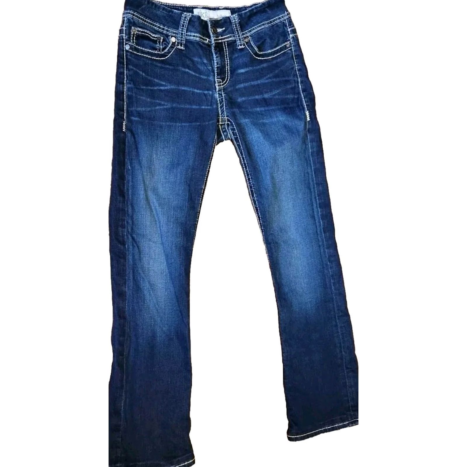Vintage Buckle BKE Dakota Jeans Women's Dark Blue Denim Straight 26 Hemmed 27x30 5-Pocket Embroidered Size 26" / US 2 / IT 38 - 2 Thumbnail