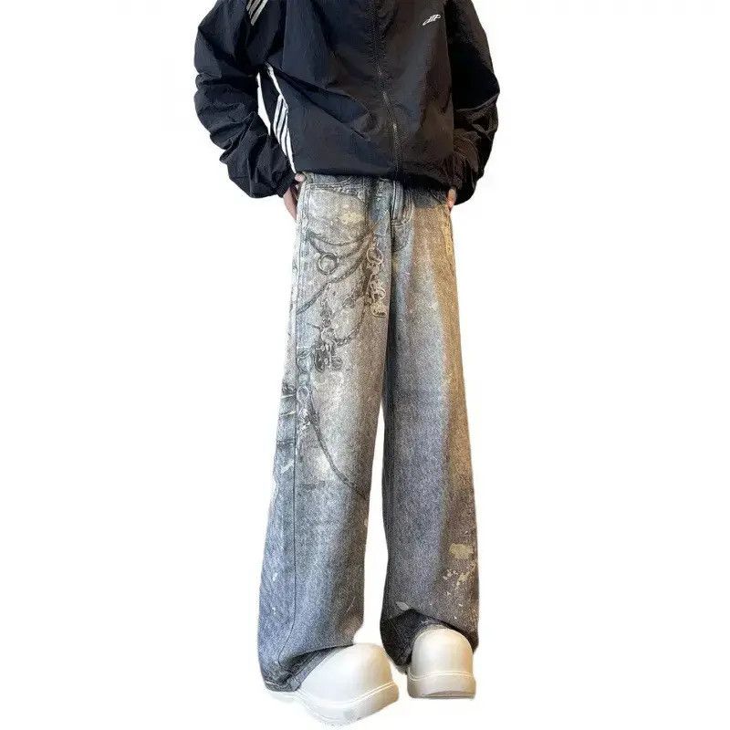 Japanese Brand Retro loose wide leg printed chain jeans Size US 32 / EU 48 - 5 Thumbnail