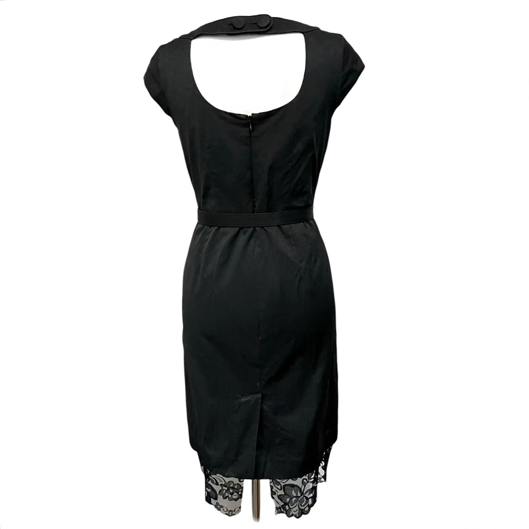 Merona Merona Collection Y2K Dress Black Pencil Lace Hem Belted Cotton Blend Size 6 Size M / US 6-8 / IT 42-44 - 2 Thumbnail