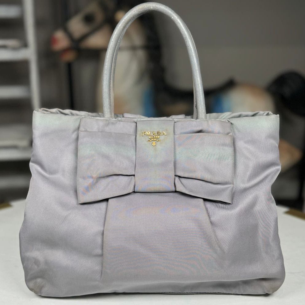 image of Prada Tessuto Fiocco Bow Handle Bag in Grey, Women's