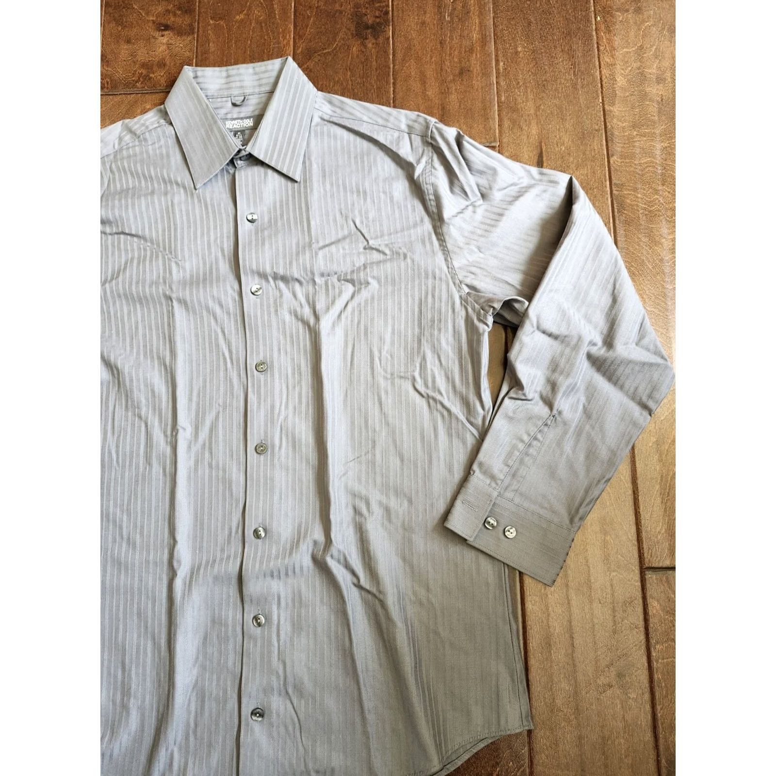 Kenneth Cole Kenneth Cole Reaction Dress Shirt Gray Stripe - M - Men - Button - Long Sleeve - 100% Cotton Size 40R - 4 Thumbnail