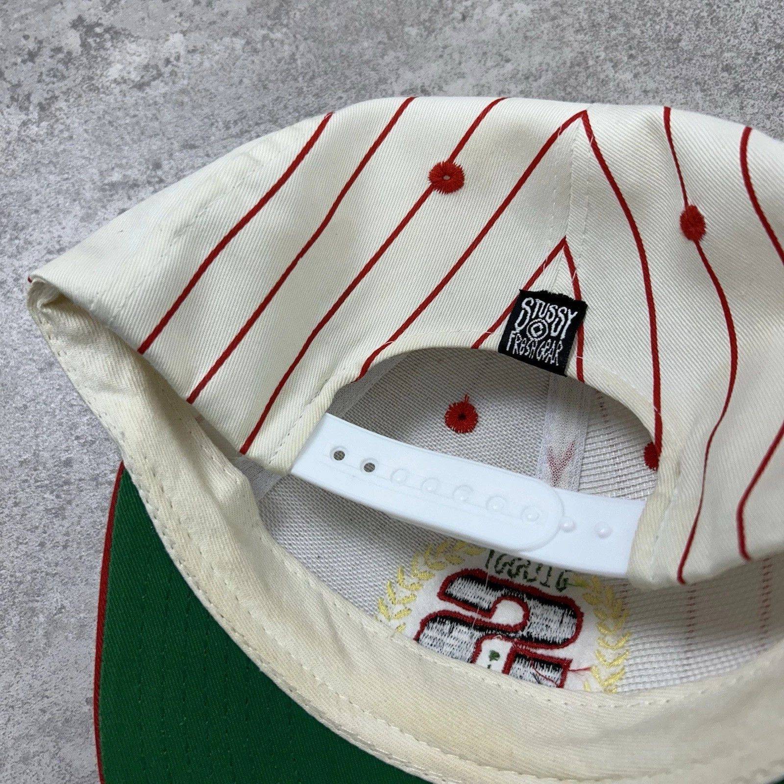 Stussy × Vintage VTG 90s STUSSY CROWN S LOGO PINSTRIPE SNAPBACK HAT SIZE FREE Size ONE SIZE - 6 Thumbnail