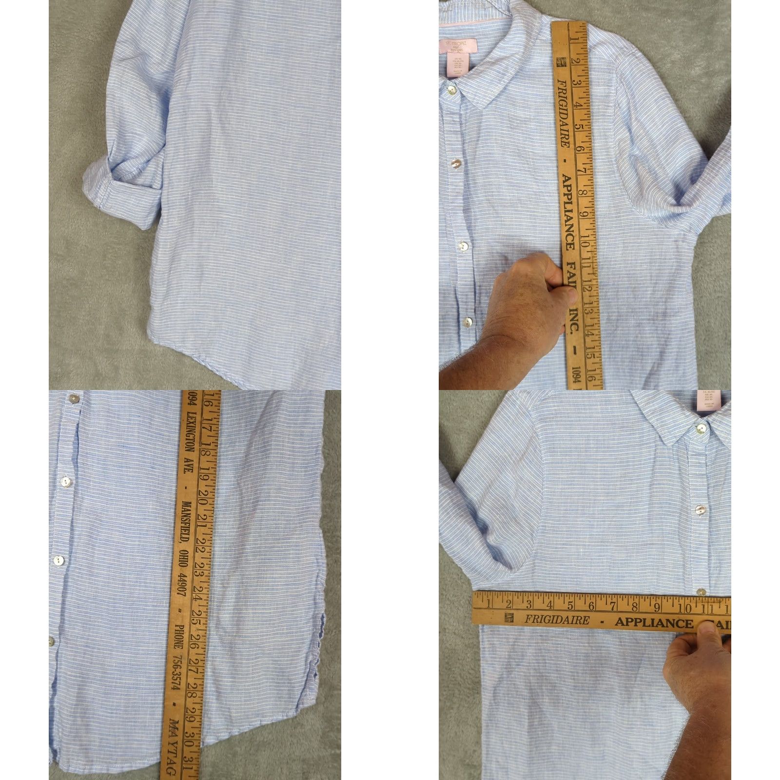 Vintage St Tropez Tunic Shirt Women XL Linen Beach Cover Up White Blue Stripe Summer Casual Button-Up Collared Beach Theme Size XL / US 12-14 / IT 48-50 - 8 Thumbnail