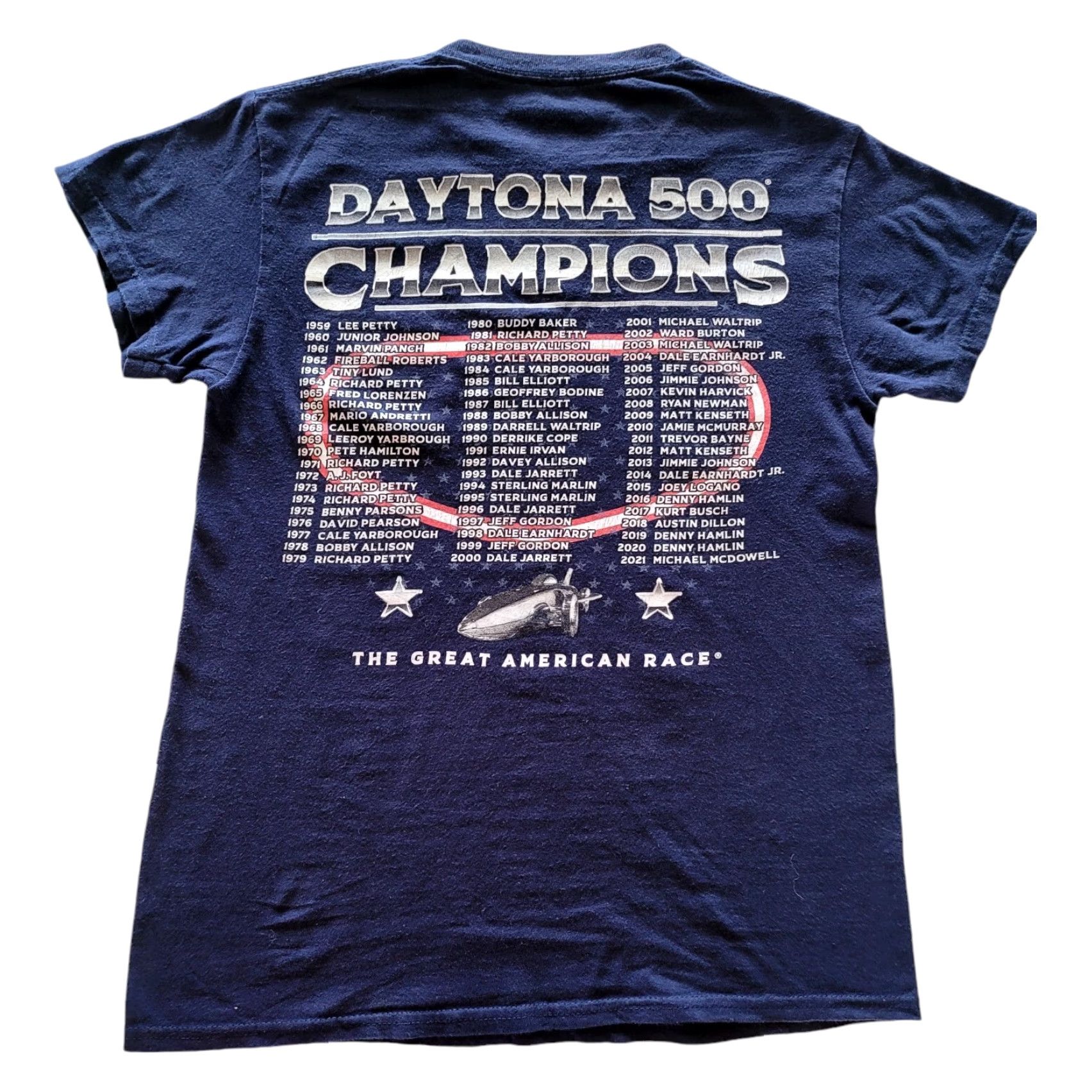 NASCAR VINTAGE NASCAR Daytona 500 Champions T-Shirt Small Navy Blue 100% Cotton Graphic Print NASCAR Apparel 1959 2021 Mens Size US S / EU 44-46 / 1 - 5 Thumbnail