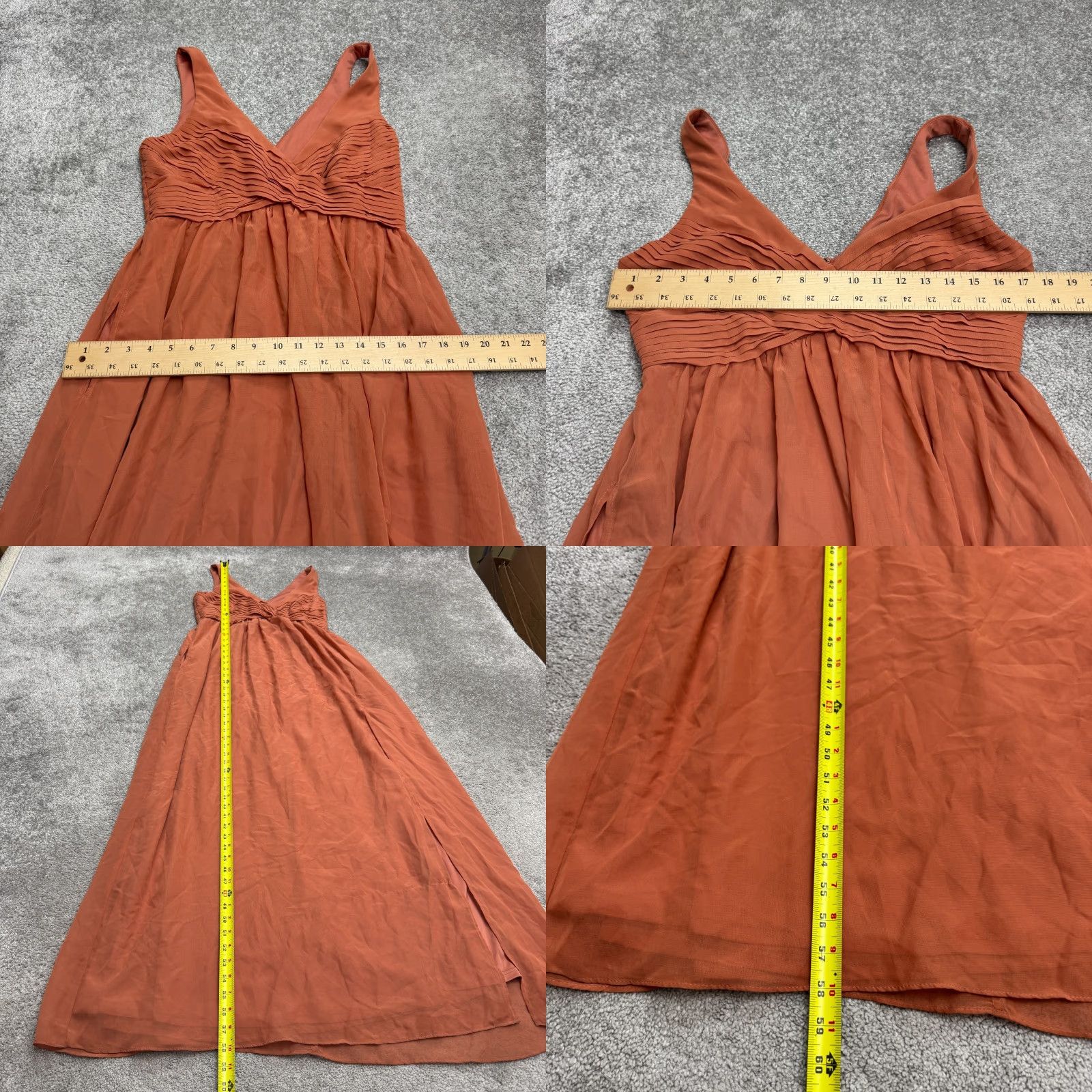 Vintage Birdy Grey Maxi Dress Womens M Chiffon Pleated Sleeveless V-Neck Brown Size M / US 6-8 / IT 42-44 - 8 Thumbnail