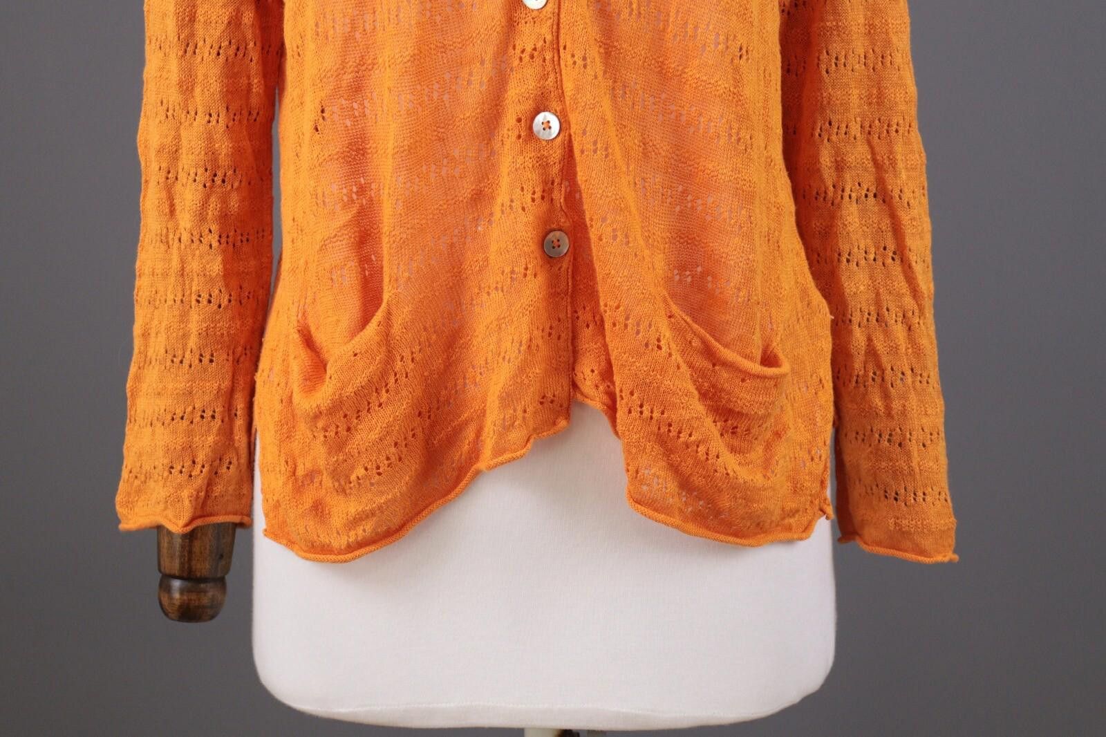 Designer Gudrun Sjoden Orange Linen Cardigan Sweater Size S Size S / US 4 / IT 40 - 3 Thumbnail