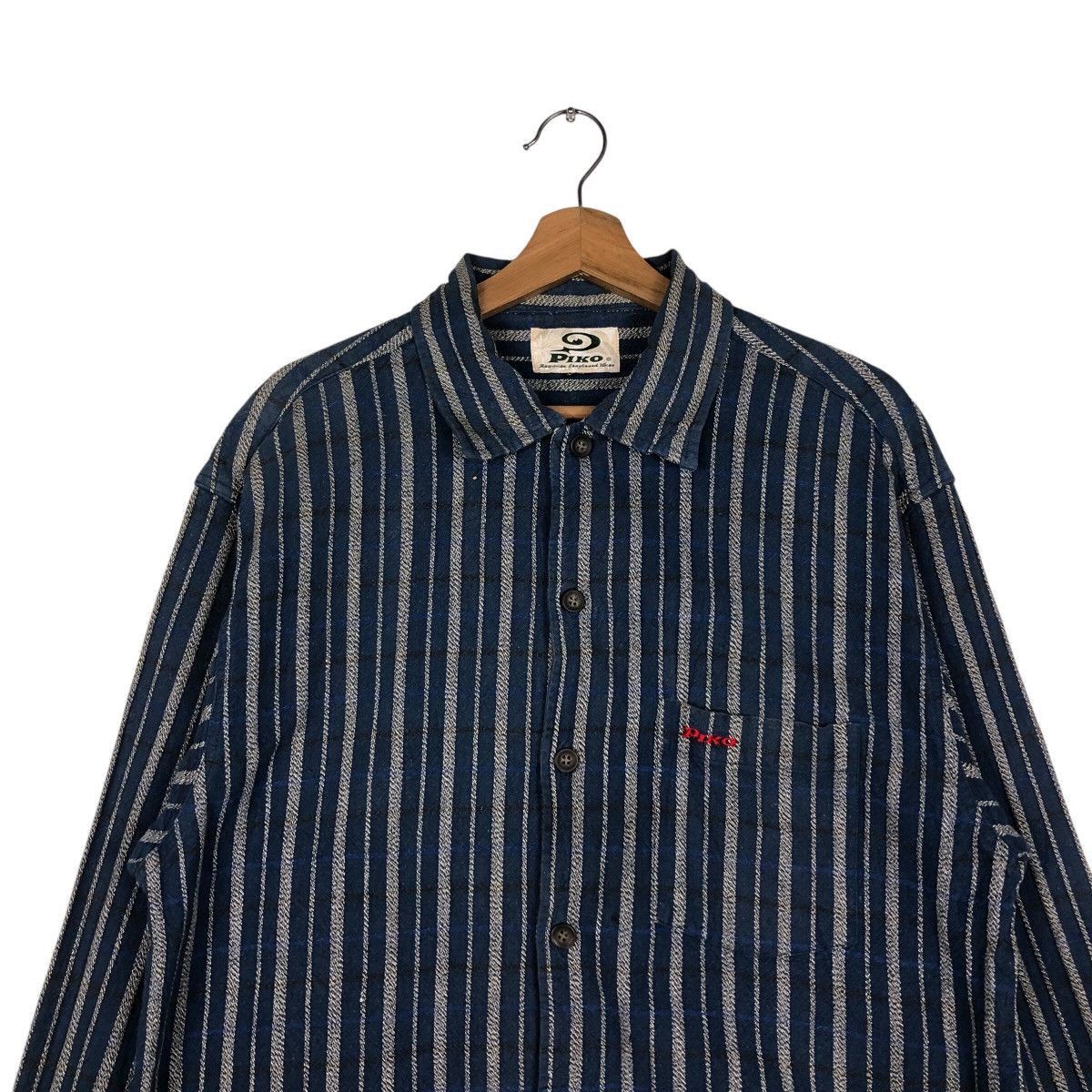 Indigo 📌Vintage Indigo Button Jacket Piko Striped Hickory Design Size US L / EU 52-54 / 3 - 4 Thumbnail