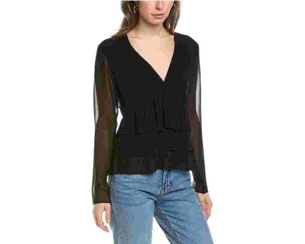 The Kooples NWT The Kooples Black Pleated V-Neck Top Size XS $215 Size XS / US 0-2 / IT 36-38 - 9 Thumbnail