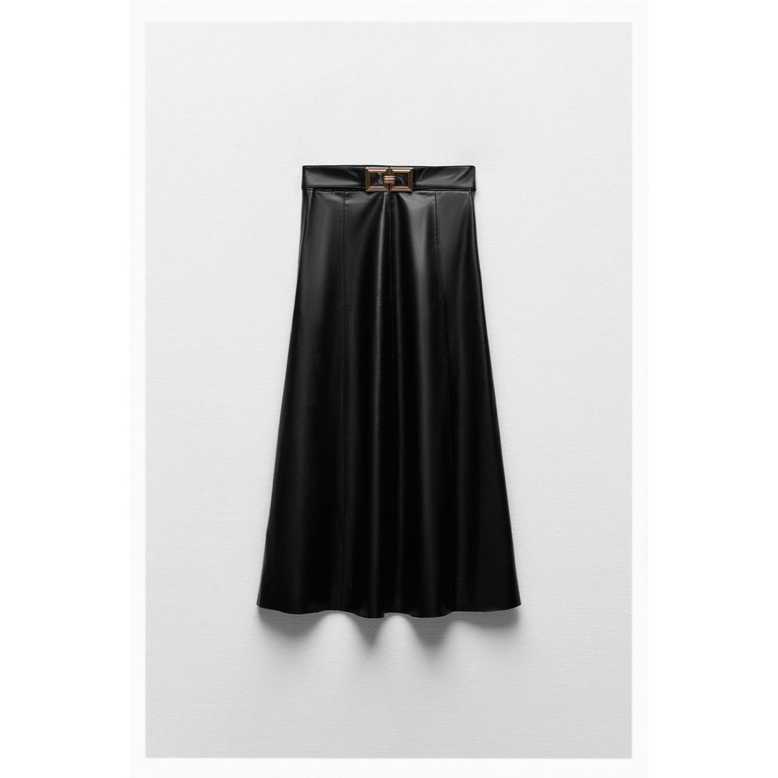 Zara Zara Black Faux Leather Belted Skirt Size 27" / US 4 / IT 40 - 6 Thumbnail