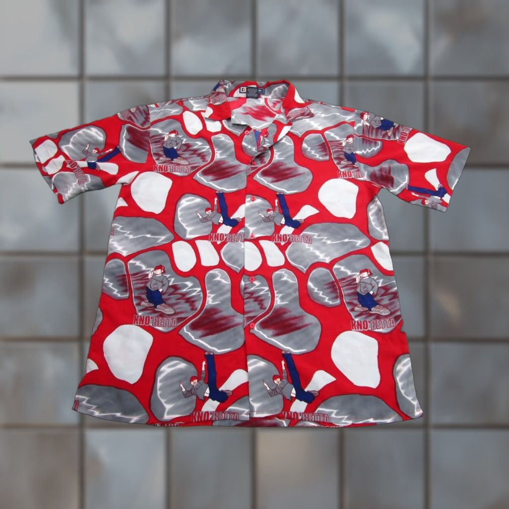 Gloverall Kno Betta VINTAGE Shirt mens L Red Gray Hip Hop Rap y2k All Over Print AOP Baggy Button-Up Size US L / EU 52-54 / 3 - 1 Thumbnail