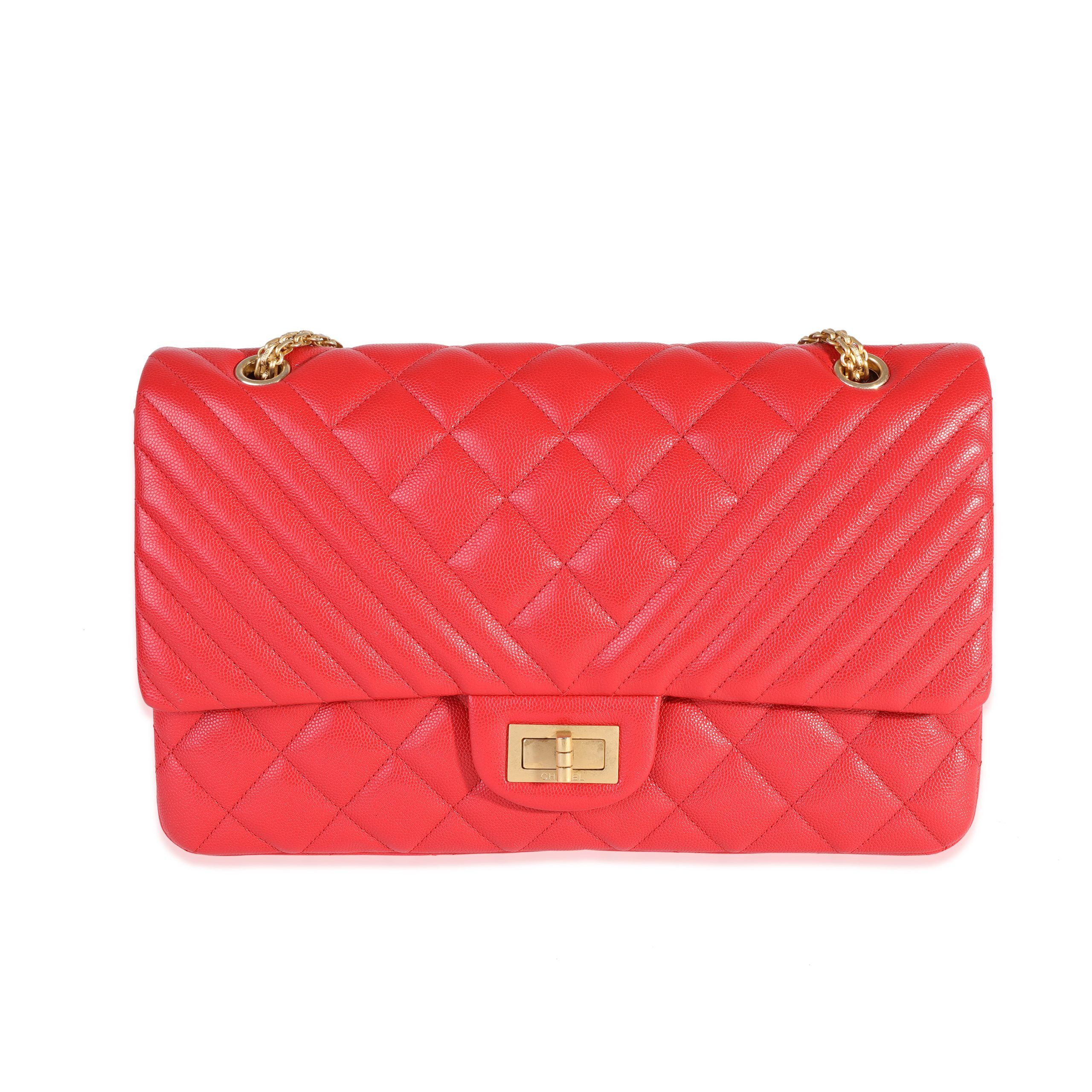 image of Chanel Red Quilted Caviar Reissue 2.55 227 Double Flap Bag, Women's