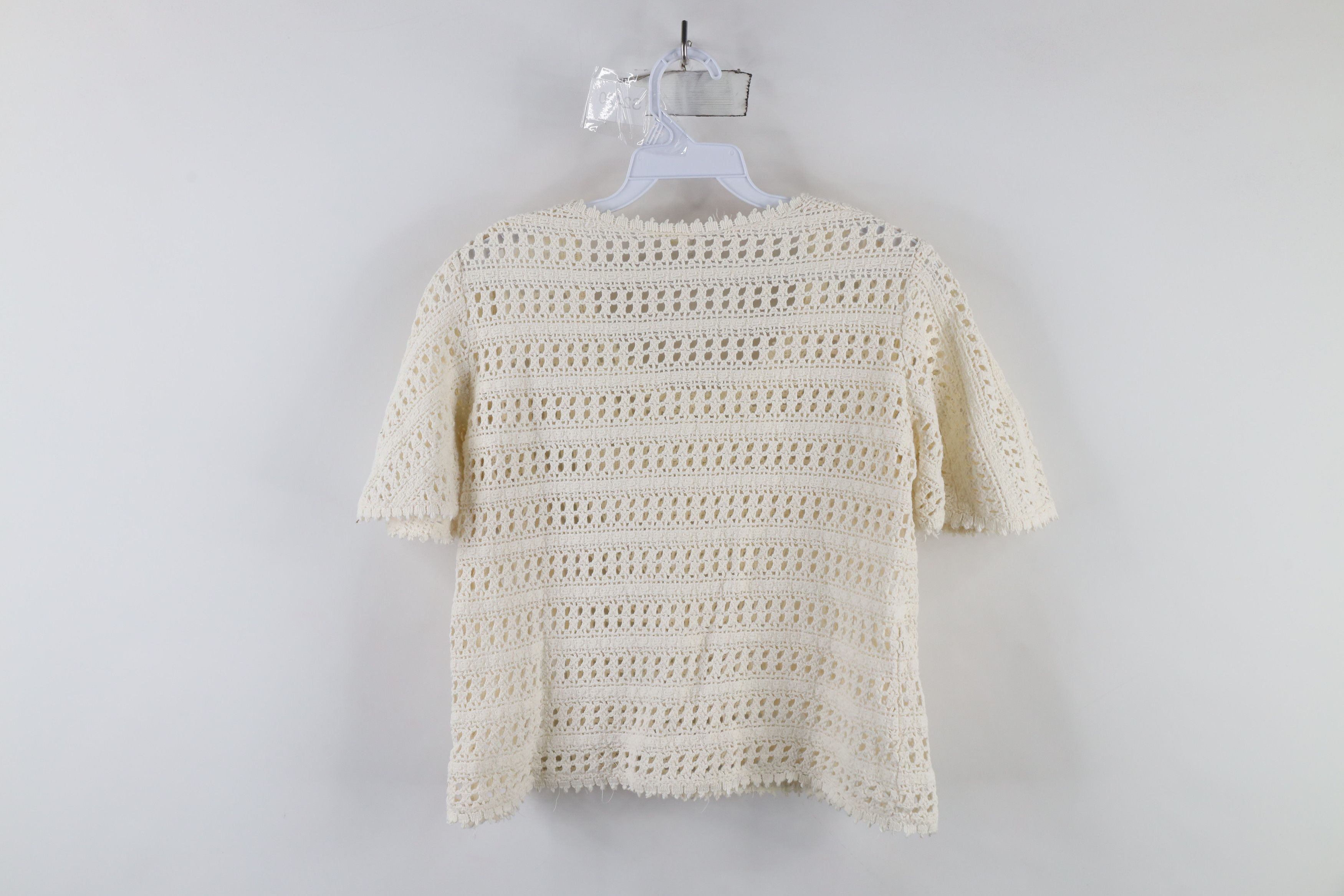 Vintage Vintage 70s Boho Chic Sleeve Crochet Knit T-Shirt Cream USA Size M / US 6-8 / IT 42-44 - 10 Thumbnail
