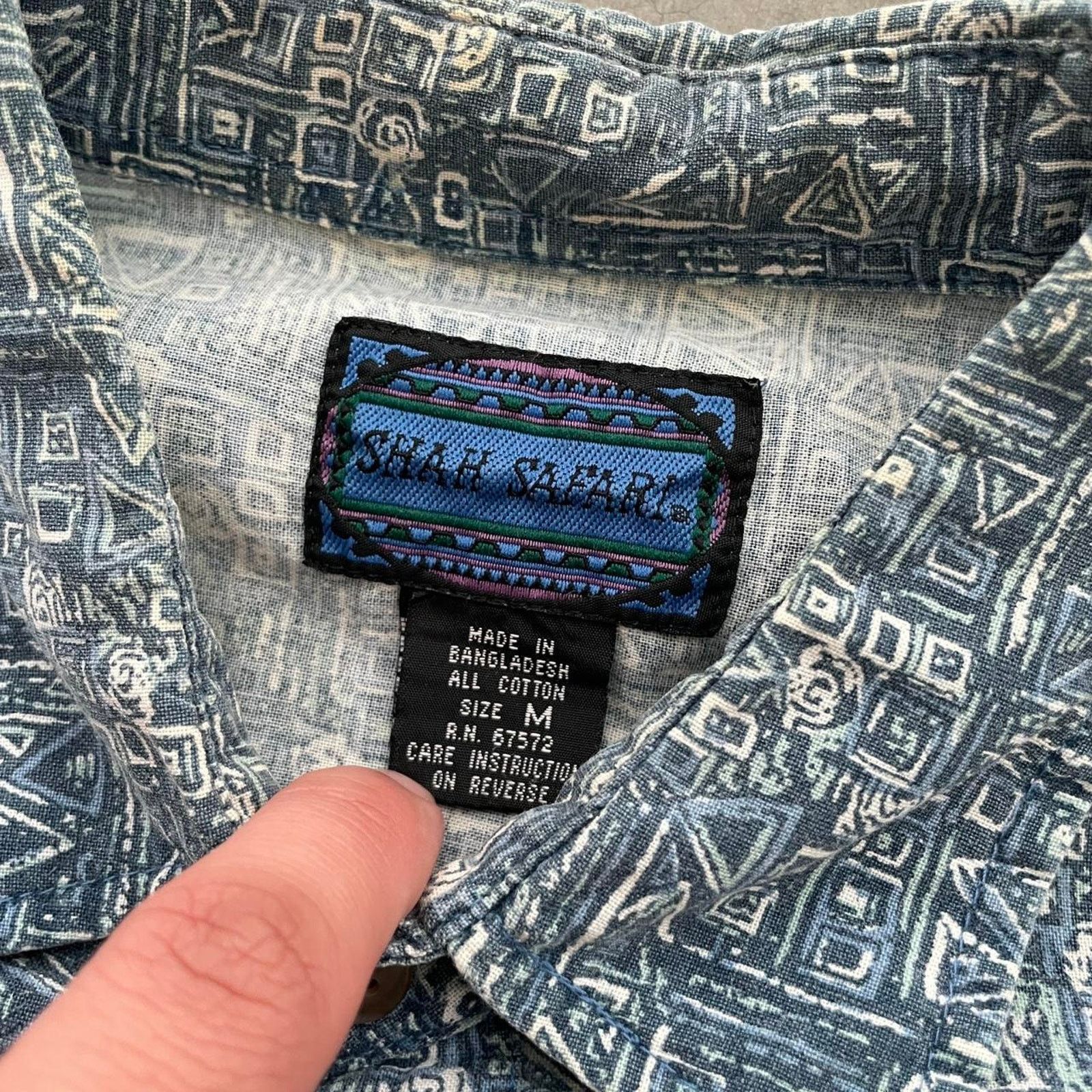Vintage Vintage Shah Safari Blue Patterned Button Up Shirt Size US M / EU 48-50 / 2 - 4 Thumbnail
