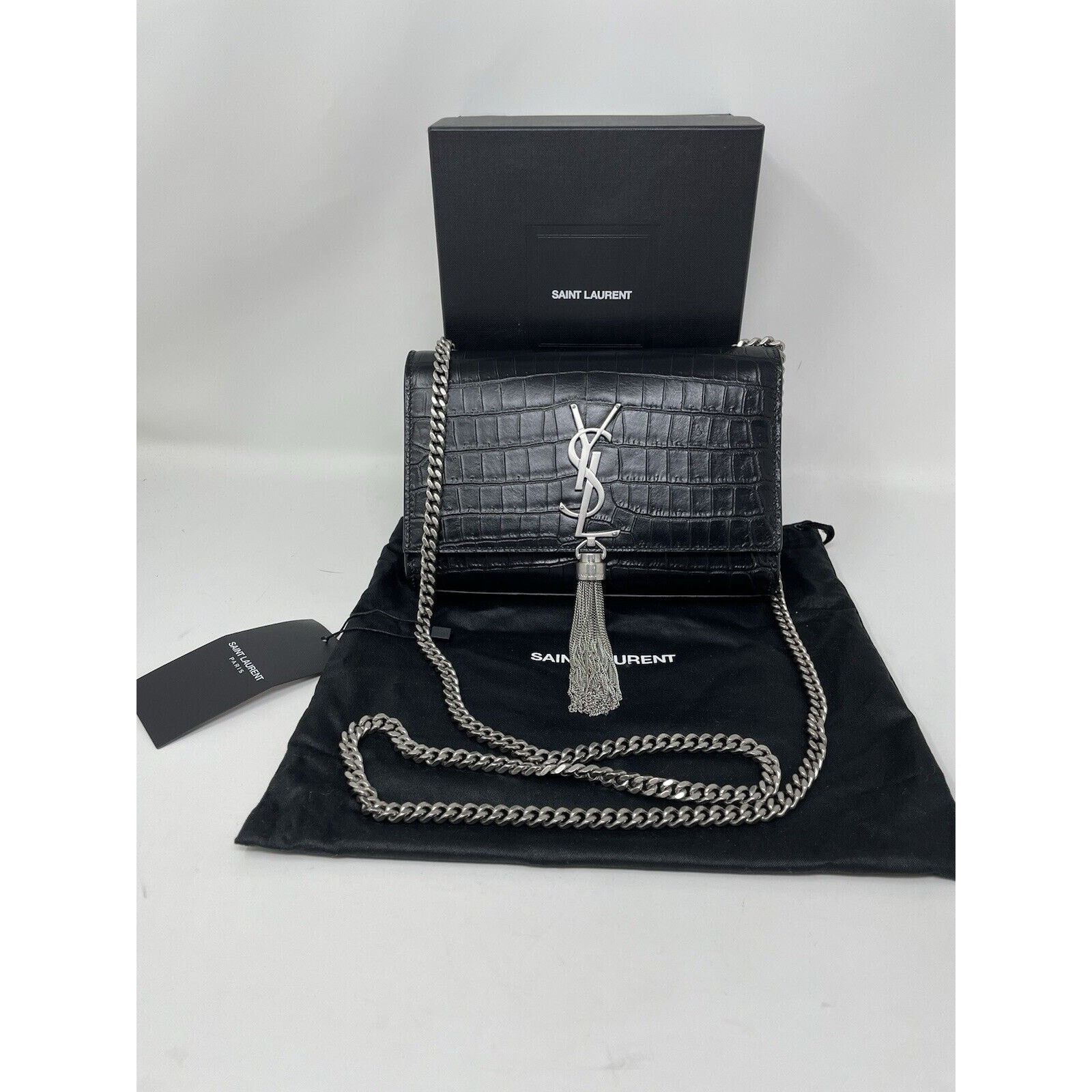 Yves Saint Laurent Calfskin Crocodile Embossed Small Classic Kate Tassel Size ONE SIZE - 12 Thumbnail