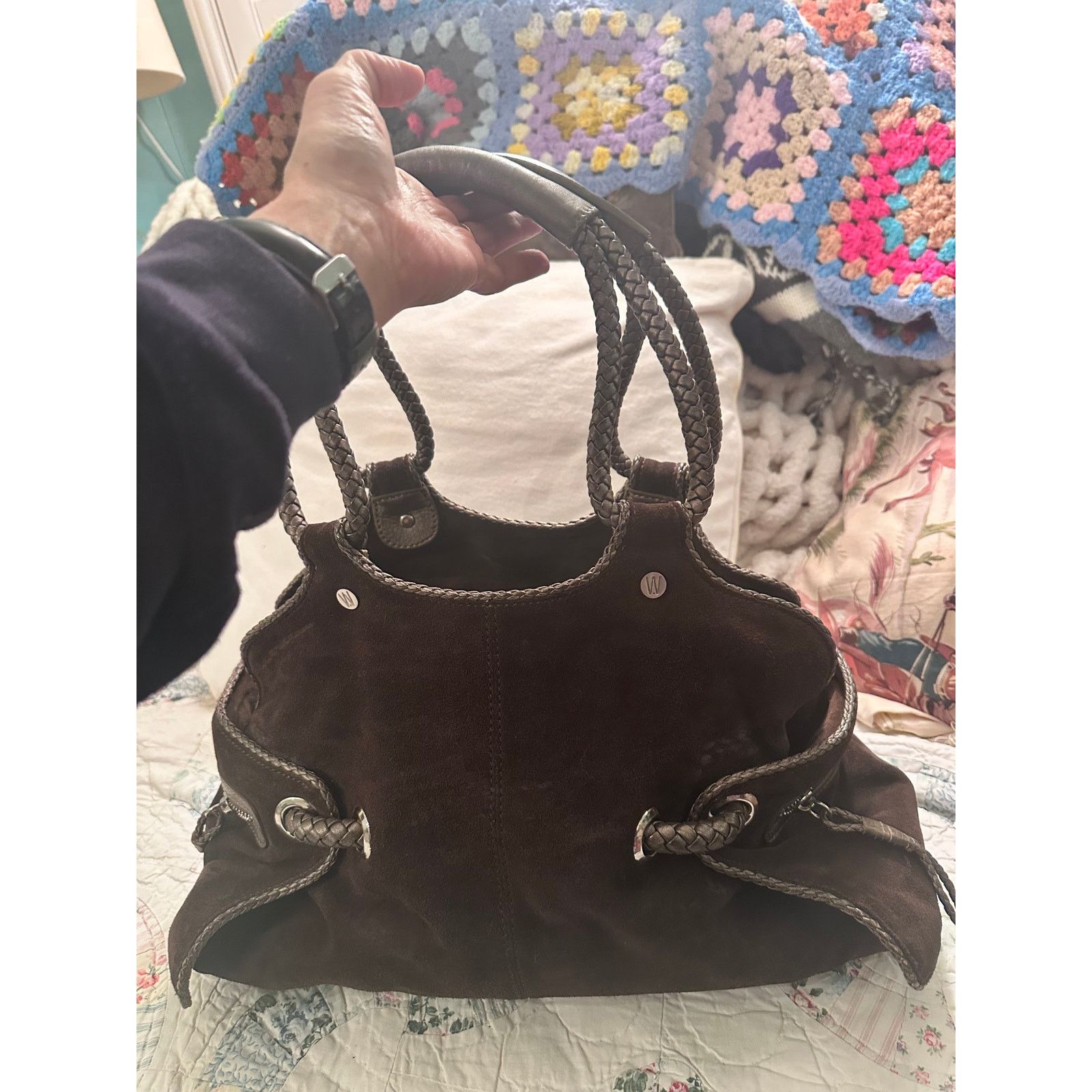 Stuart Weitzman Y2K STUART WEITZMAN SLOUCHY SATCHEL BRAIDED LEATHER HANDLES Size ONE SIZE - 2 Thumbnail