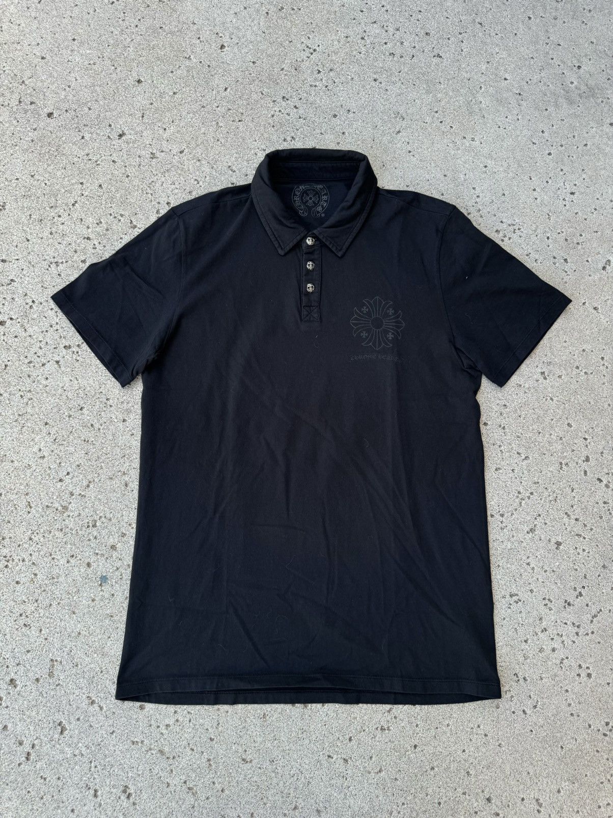 image of Chrome Hearts Fleur De Lis Button Polo in Black, Men's (Size Medium)