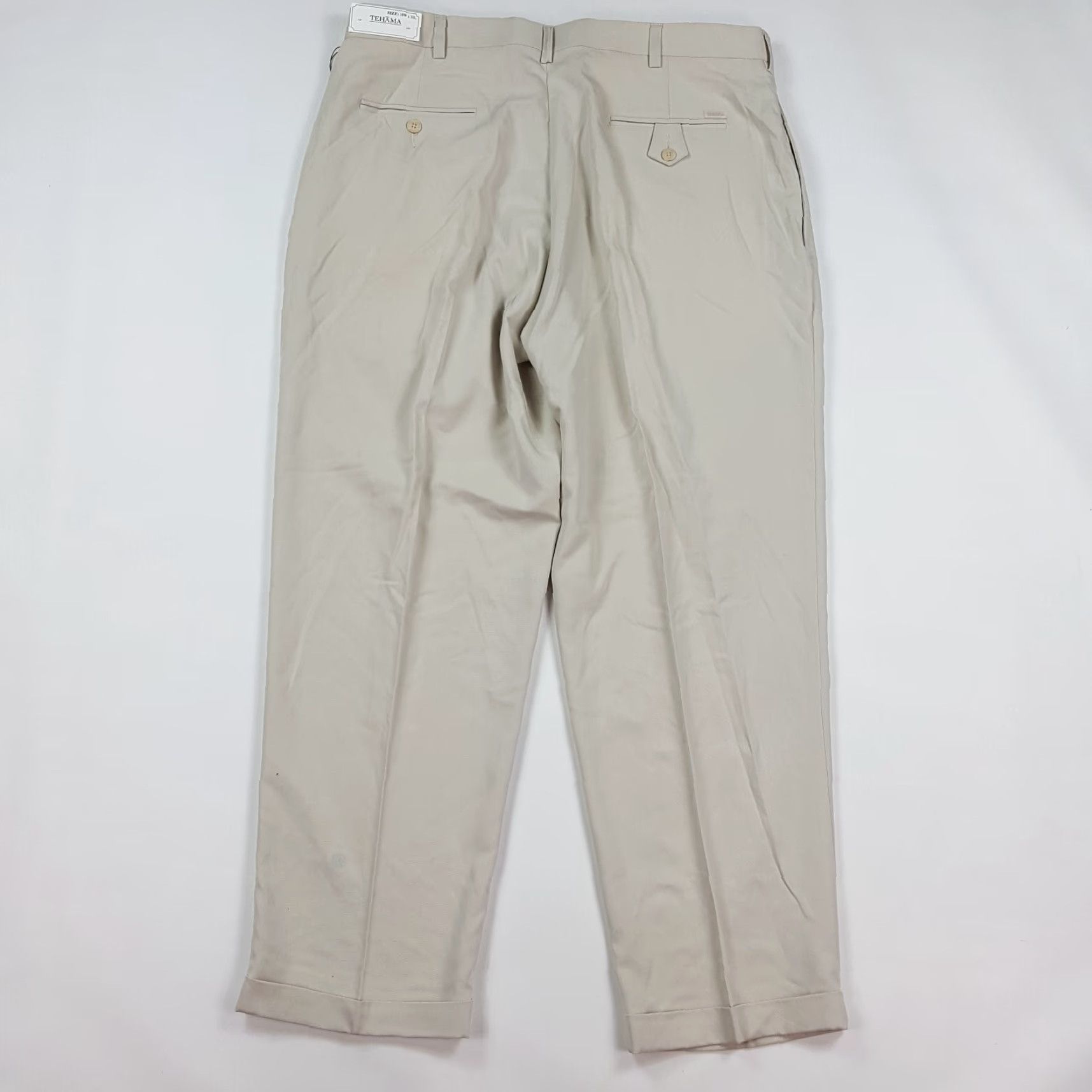 Vintage Tehama Beige Tapered Relaxed Twill Pants Men 38x30 Chino Khaki Front Pleated Belt Loops Pockets 90s Retro Work Casual Shirt? Size US 38 / EU 54 - 6 Thumbnail