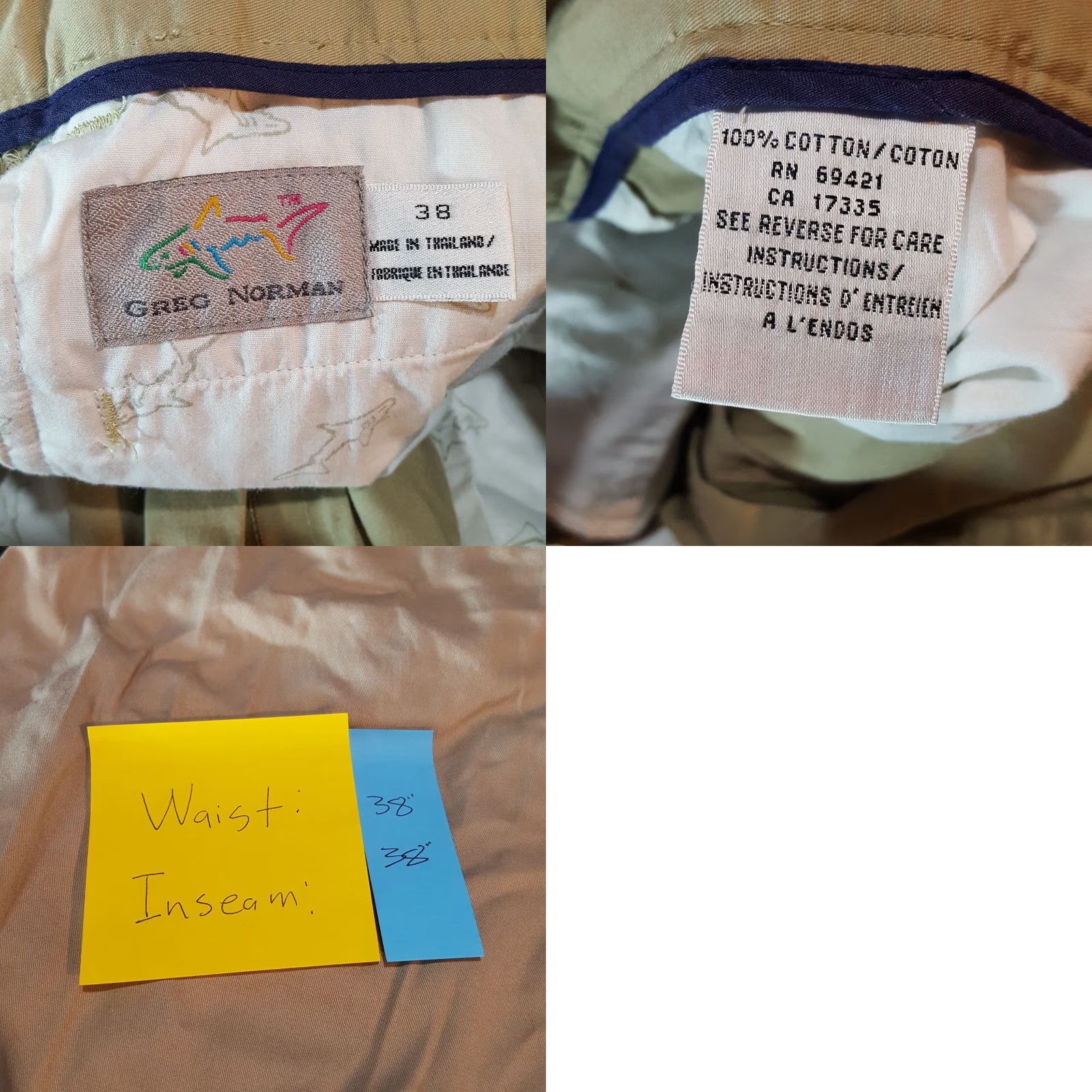 Logo 7 VINTAGE Greg Norman Golf Pleated Khakis Pants 38 Beige Twill 90s Shark Logo Men’s Casual Lounge Size US 38 / EU 54 - 9 Thumbnail