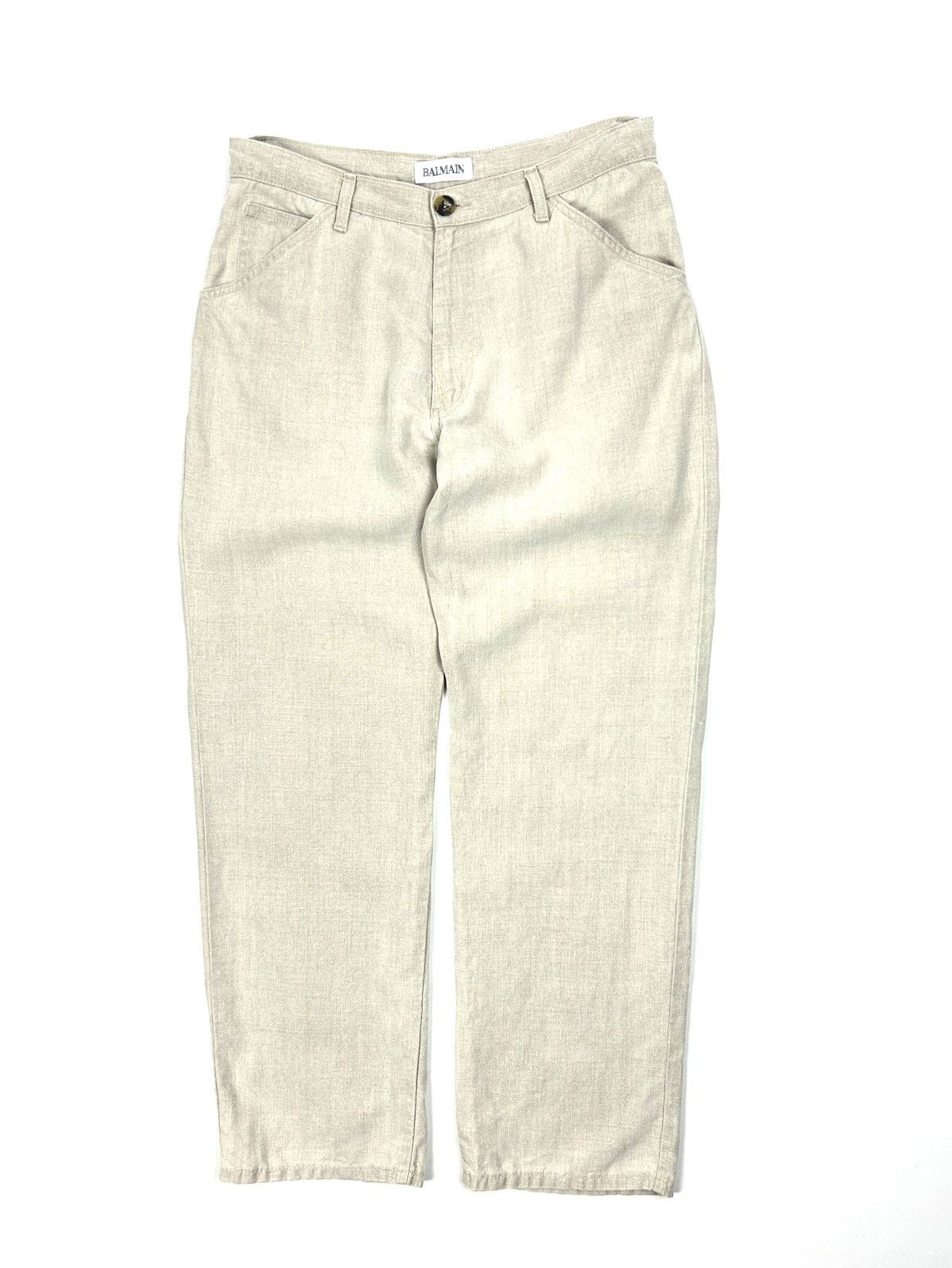 Balmain rare Balmain Vintage Heavy Linen Tailored Pants Beige 42 M Size US 32 / EU 48 - 1 Thumbnail