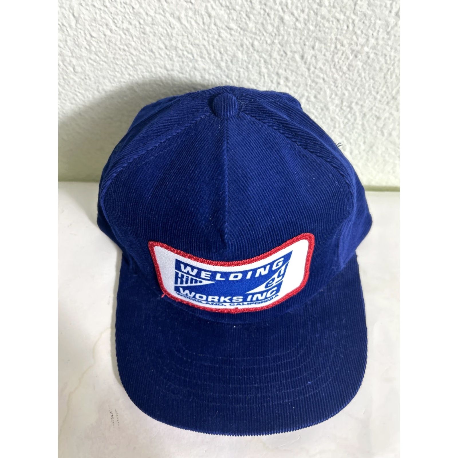 C&A VINTAGE Corduroy Strapback Tradey Hat Blue Patch Welding Works Woodland CA Size ONE SIZE - 5 Thumbnail
